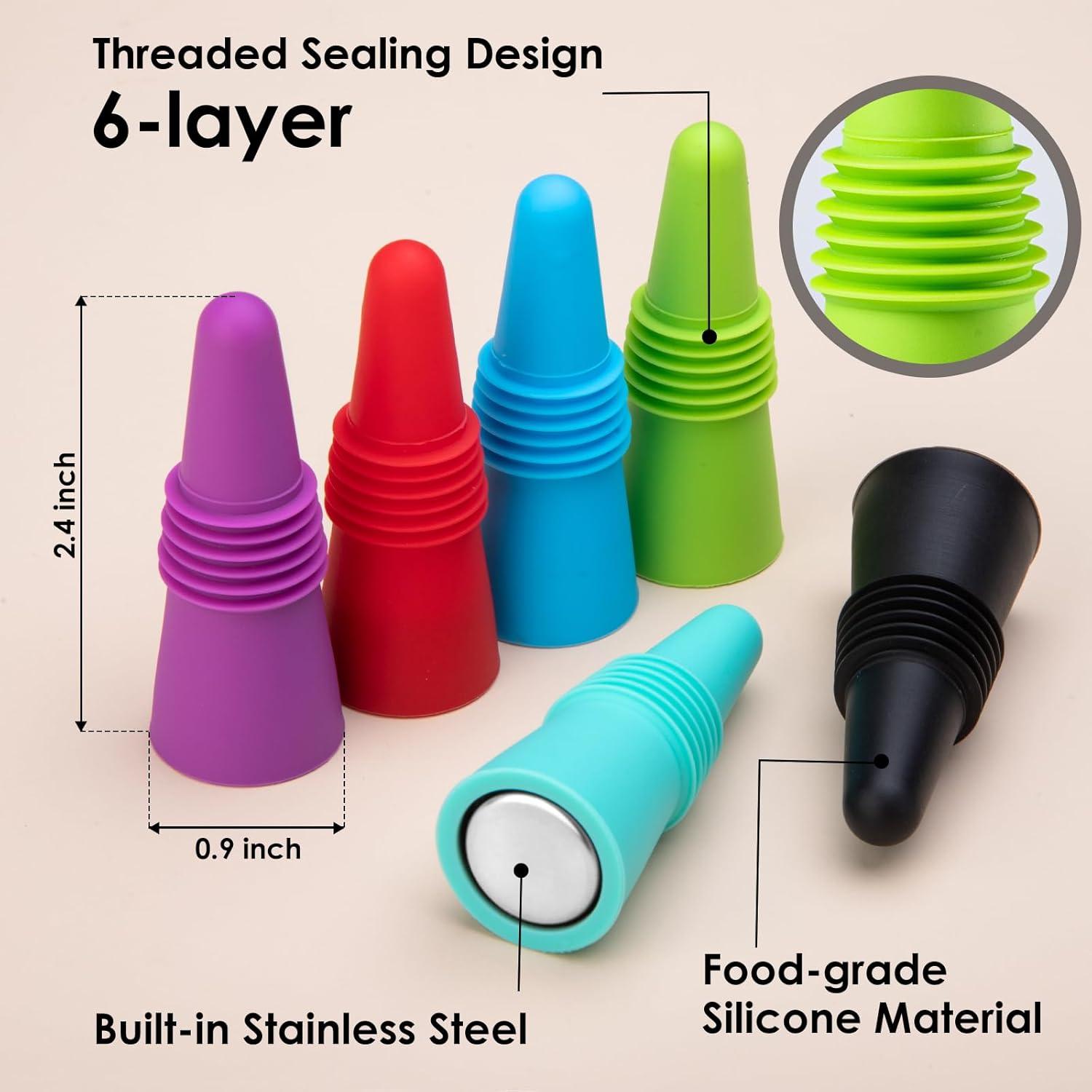 9 Tapones de Vino Silicona Multicolor BULUMIOO con Acero Inoxidable