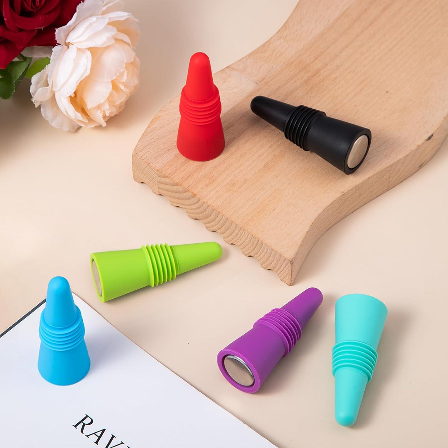 9 Tapones de Vino Silicona Multicolor BULUMIOO con Acero Inoxidable