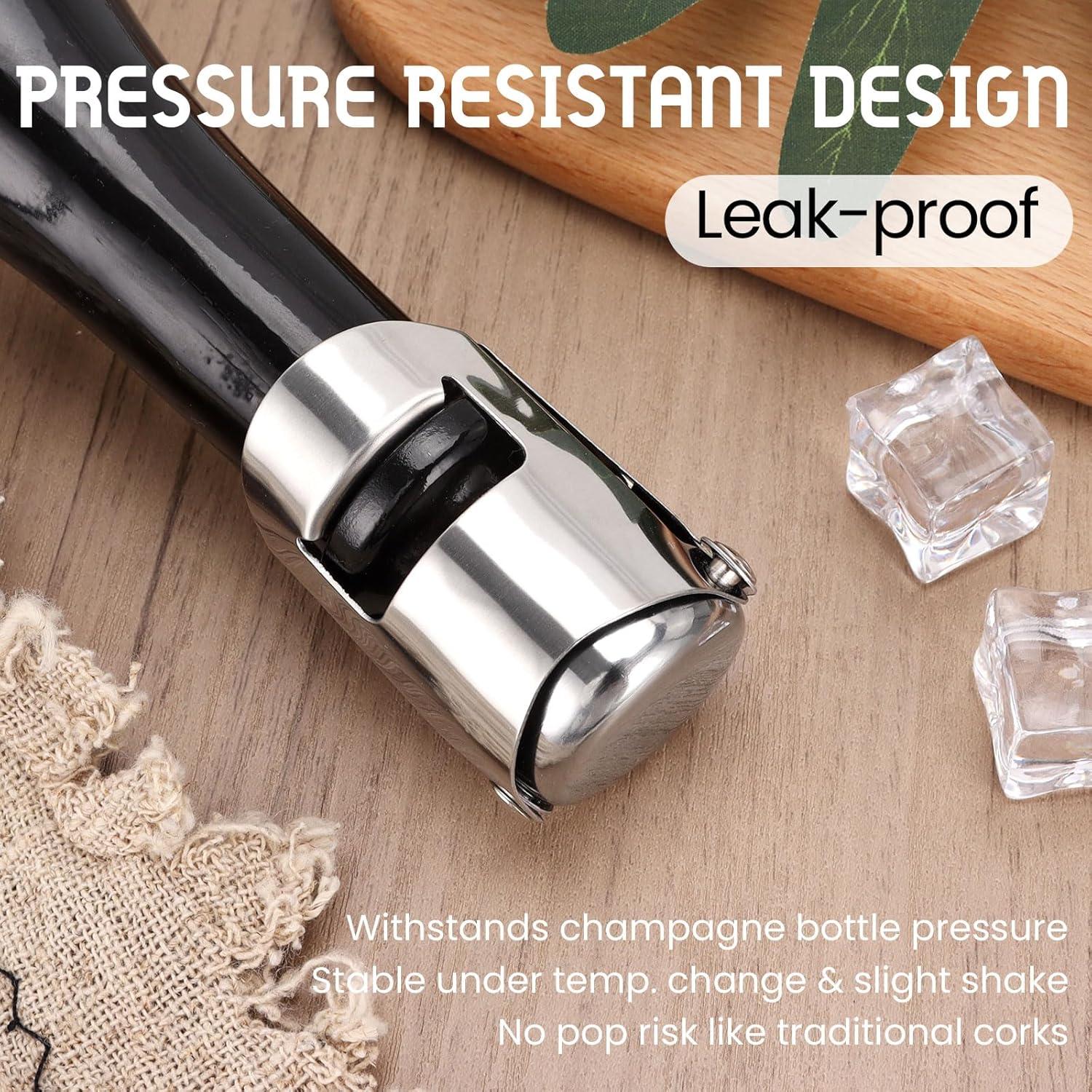 Tapones de Champagne AUGHOA Acero Inoxidable 2 Pcs Plata