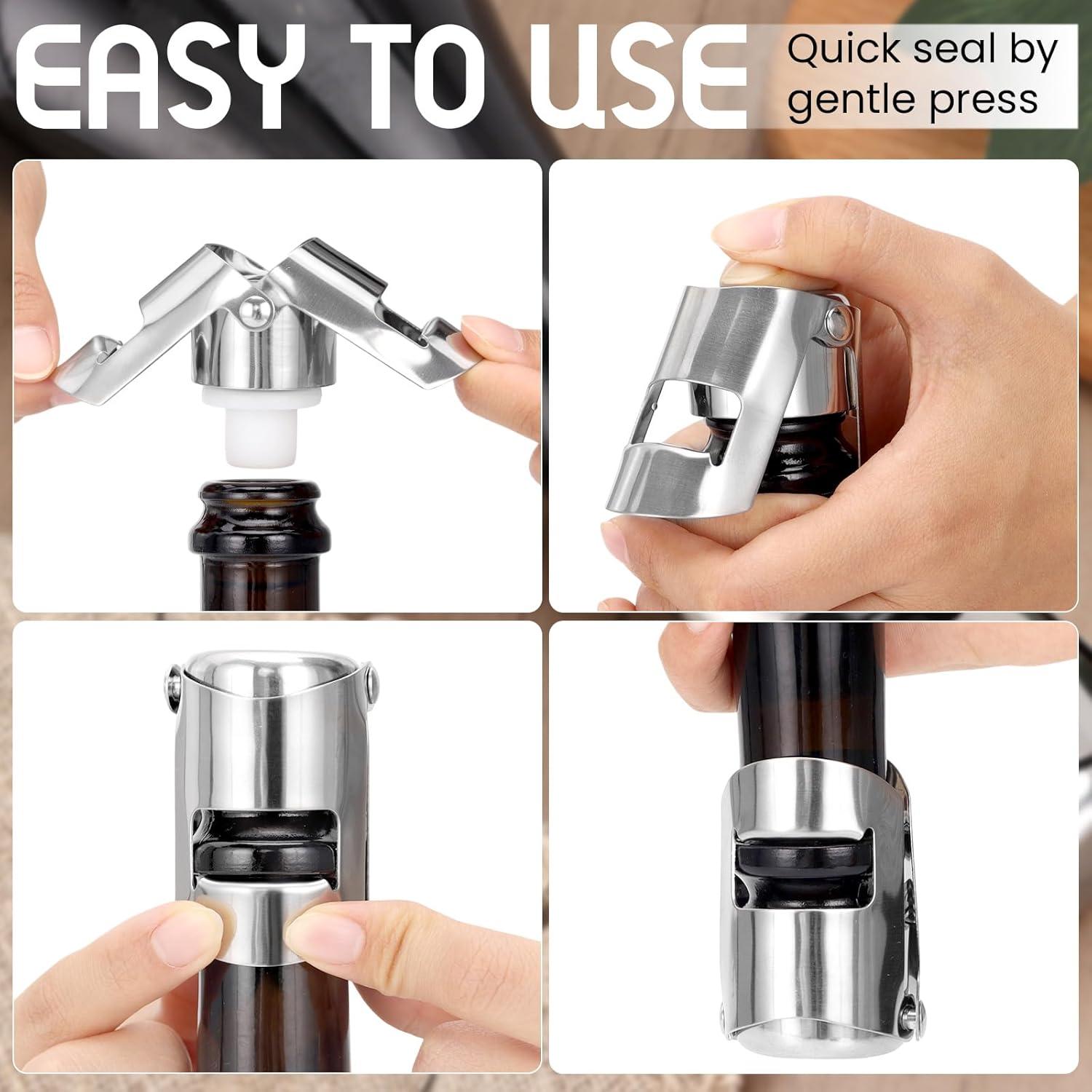 Tapones de Champagne AUGHOA Acero Inoxidable 2 Pcs Plata