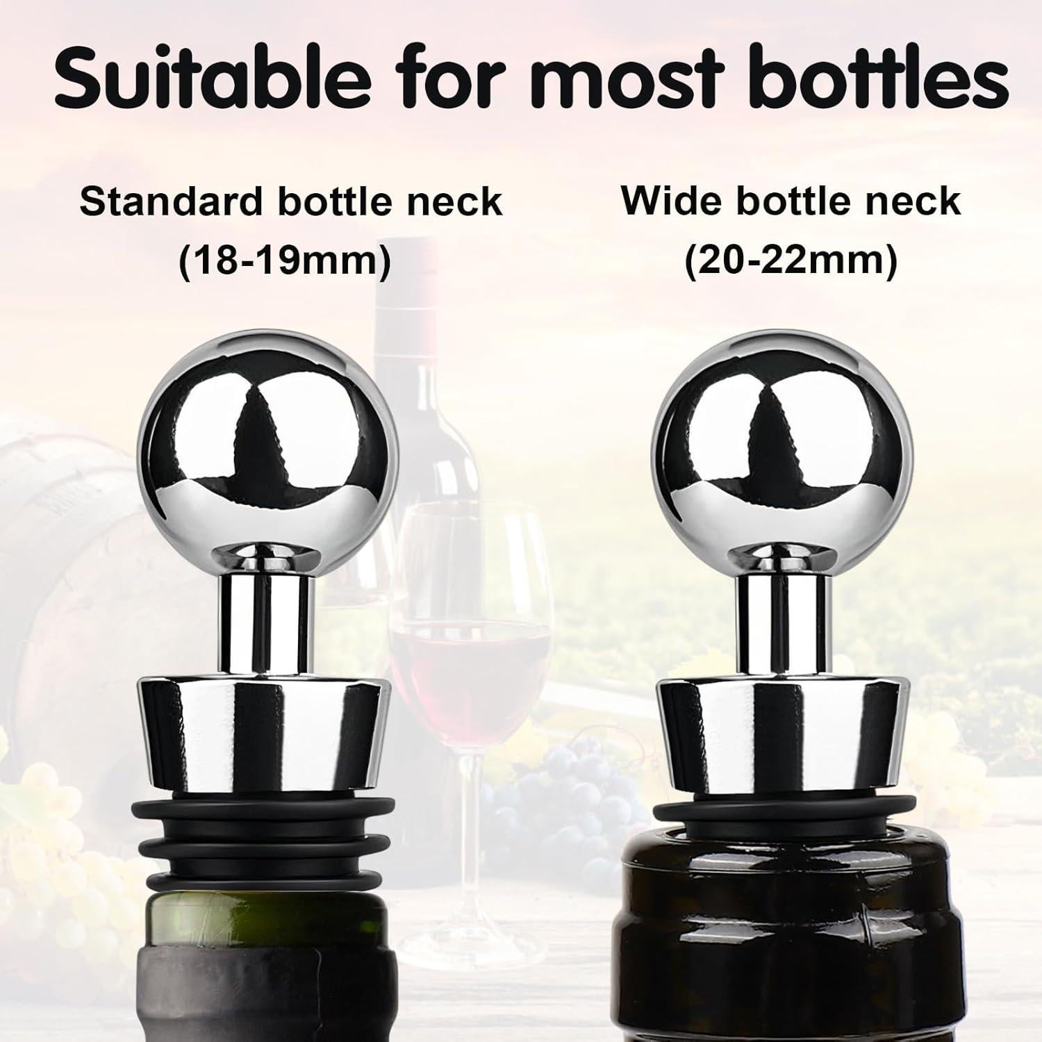 4 Tapones de Vino AUGHOA Acero Inoxidable y Silicona