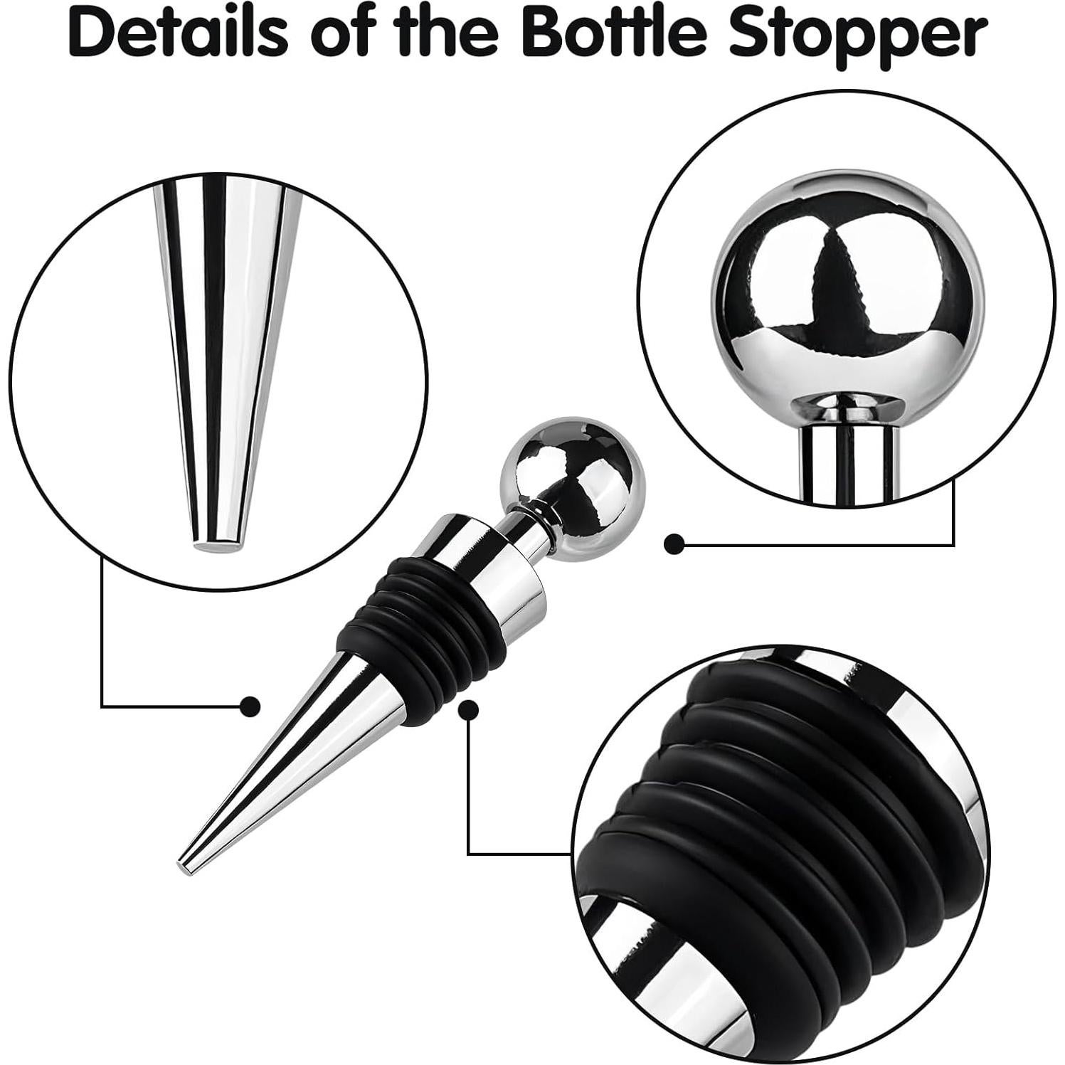 4 Tapones de Vino AUGHOA Acero Inoxidable y Silicona
