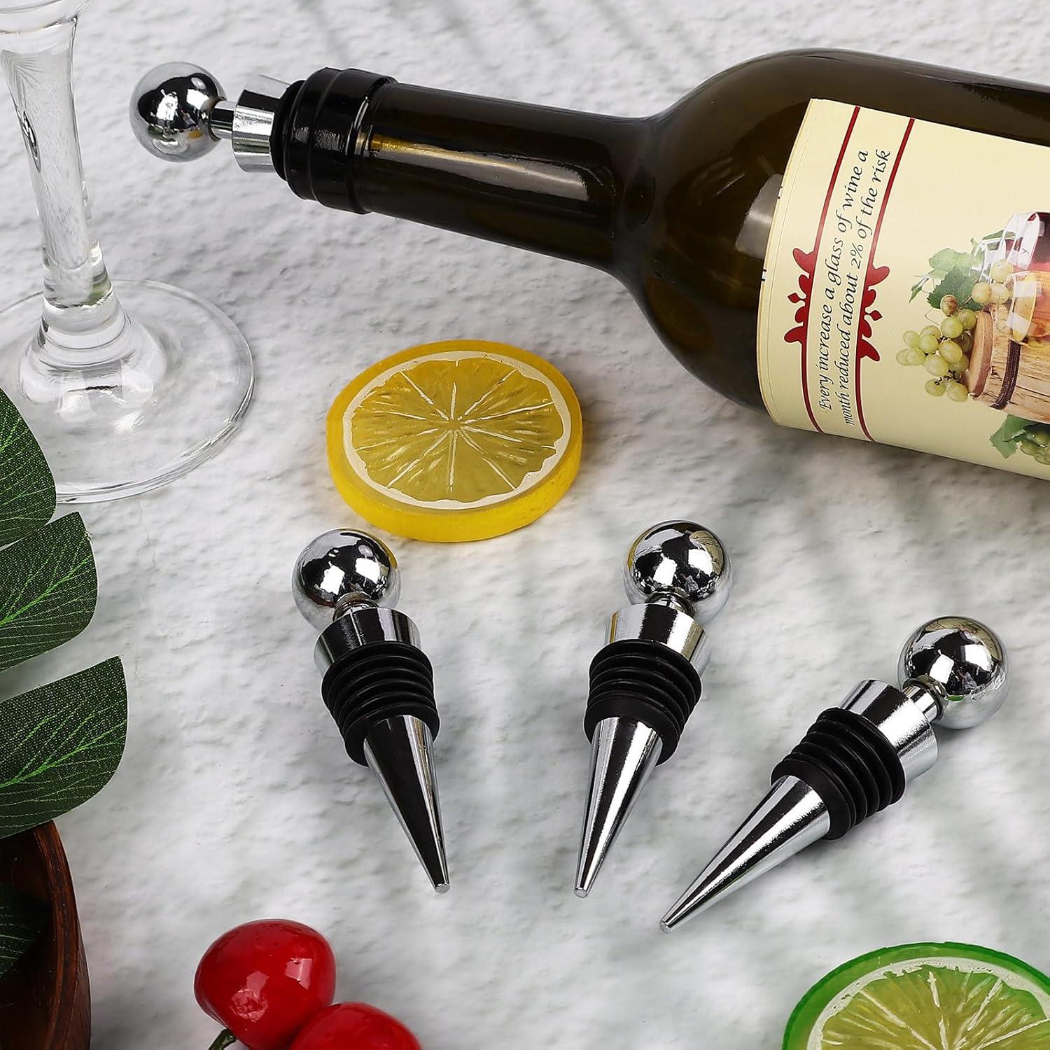 4 Tapones de Vino AUGHOA Acero Inoxidable y Silicona