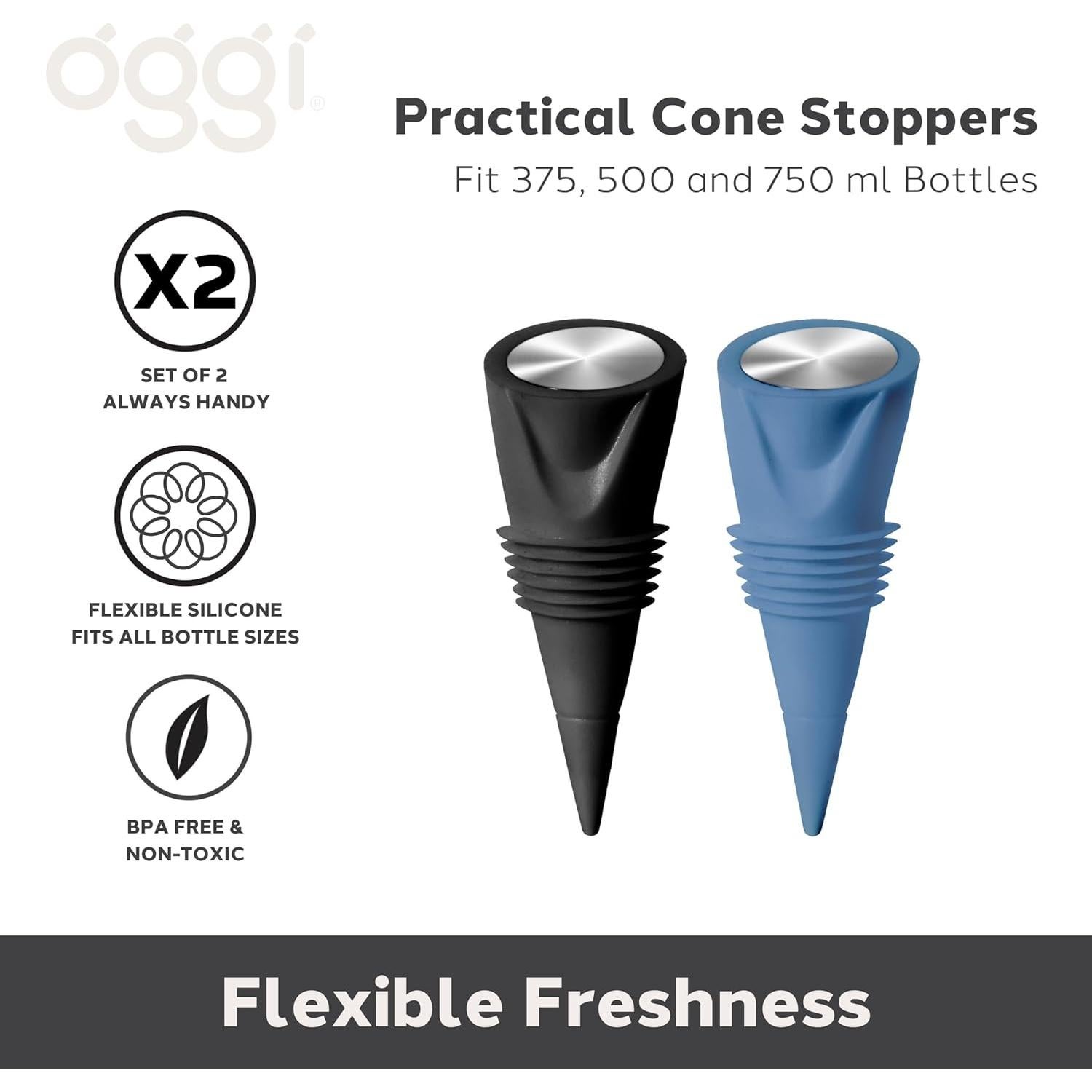 Set de 2 Tapones de Silicona OGGI para Botellas de Vino