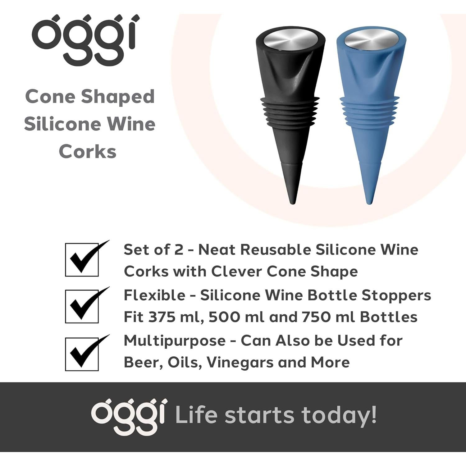 Set de 2 Tapones de Silicona OGGI para Botellas de Vino