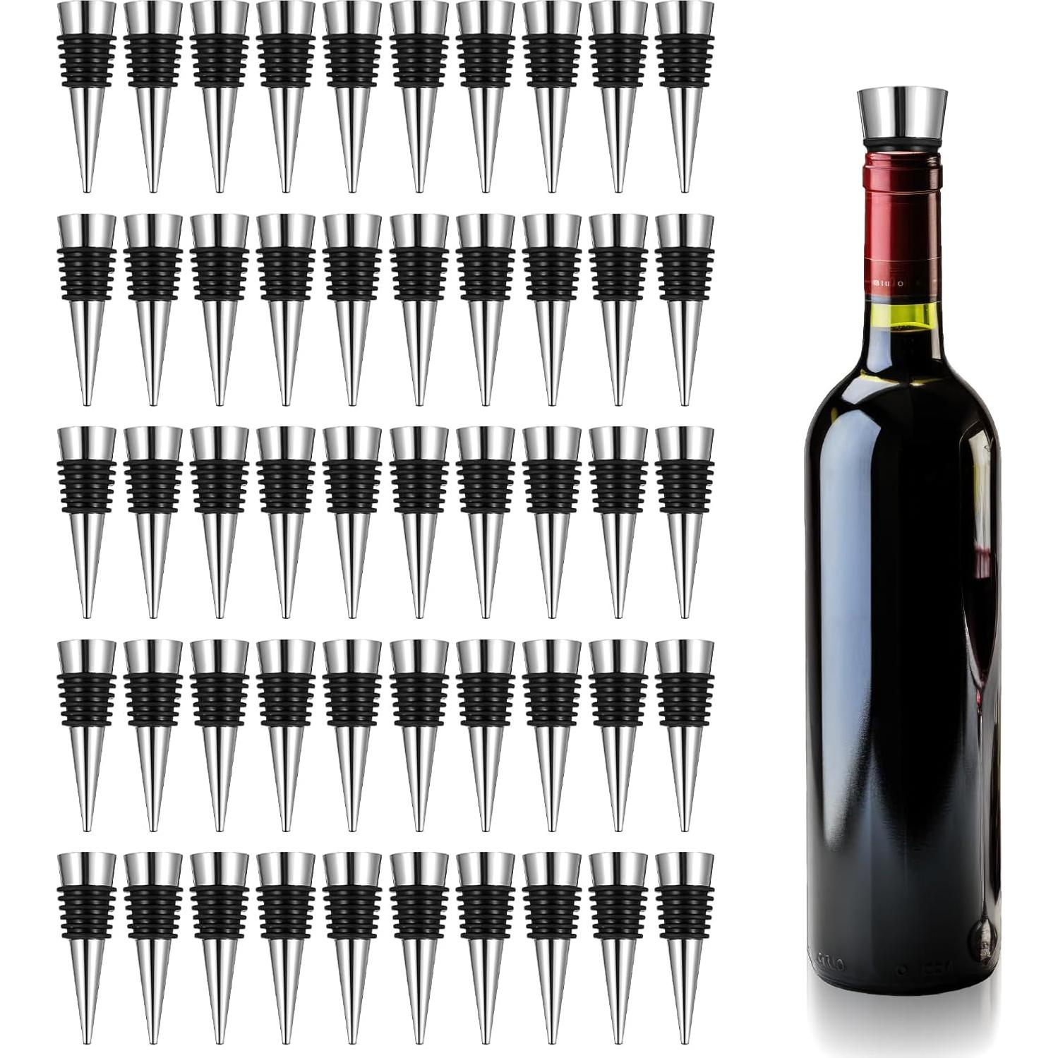 50 Tapones de Vino Reutilizables WLLHYF de Silicona Plata