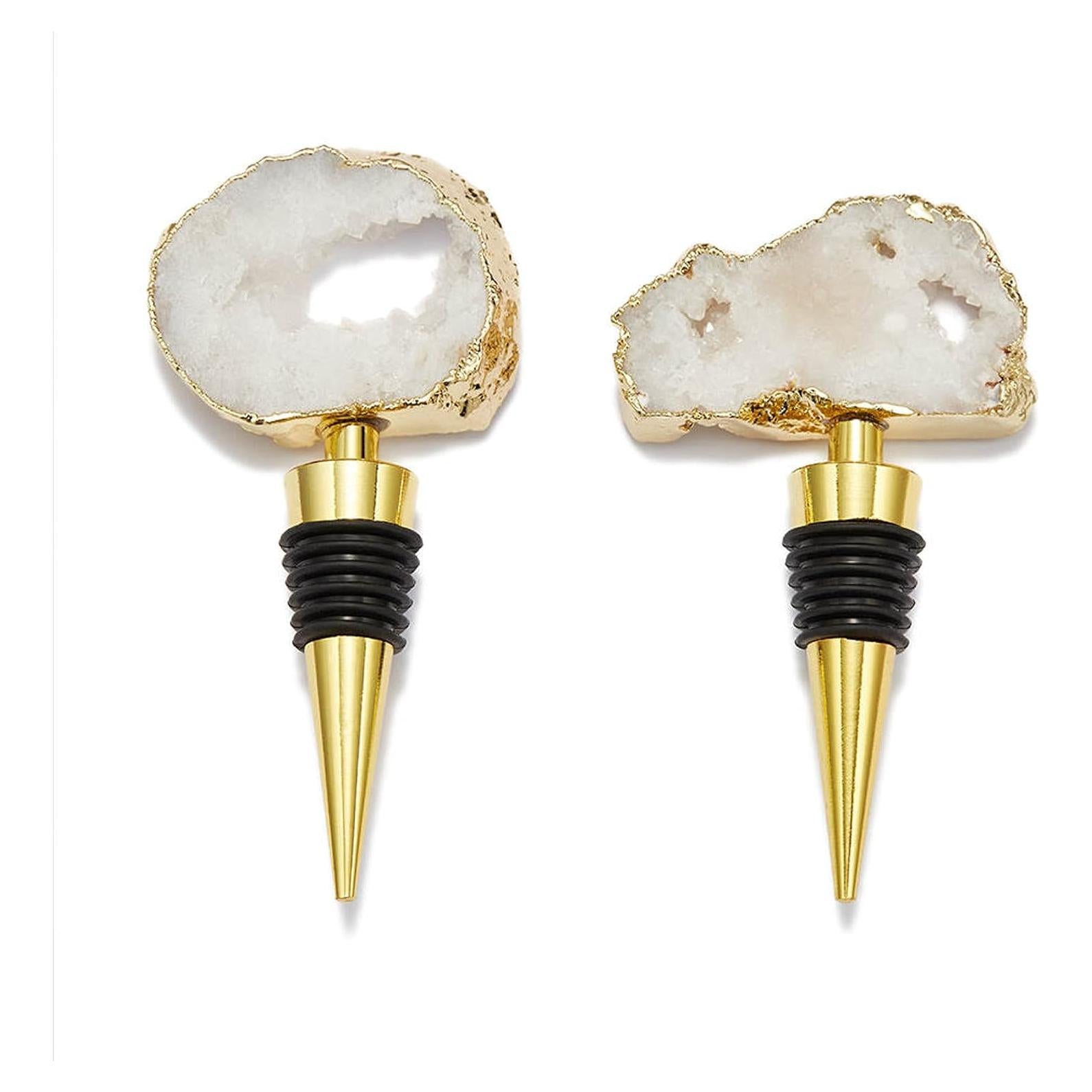 Set de 2 Tapones de Vino Sip & Shimmer con Geoda Dorada