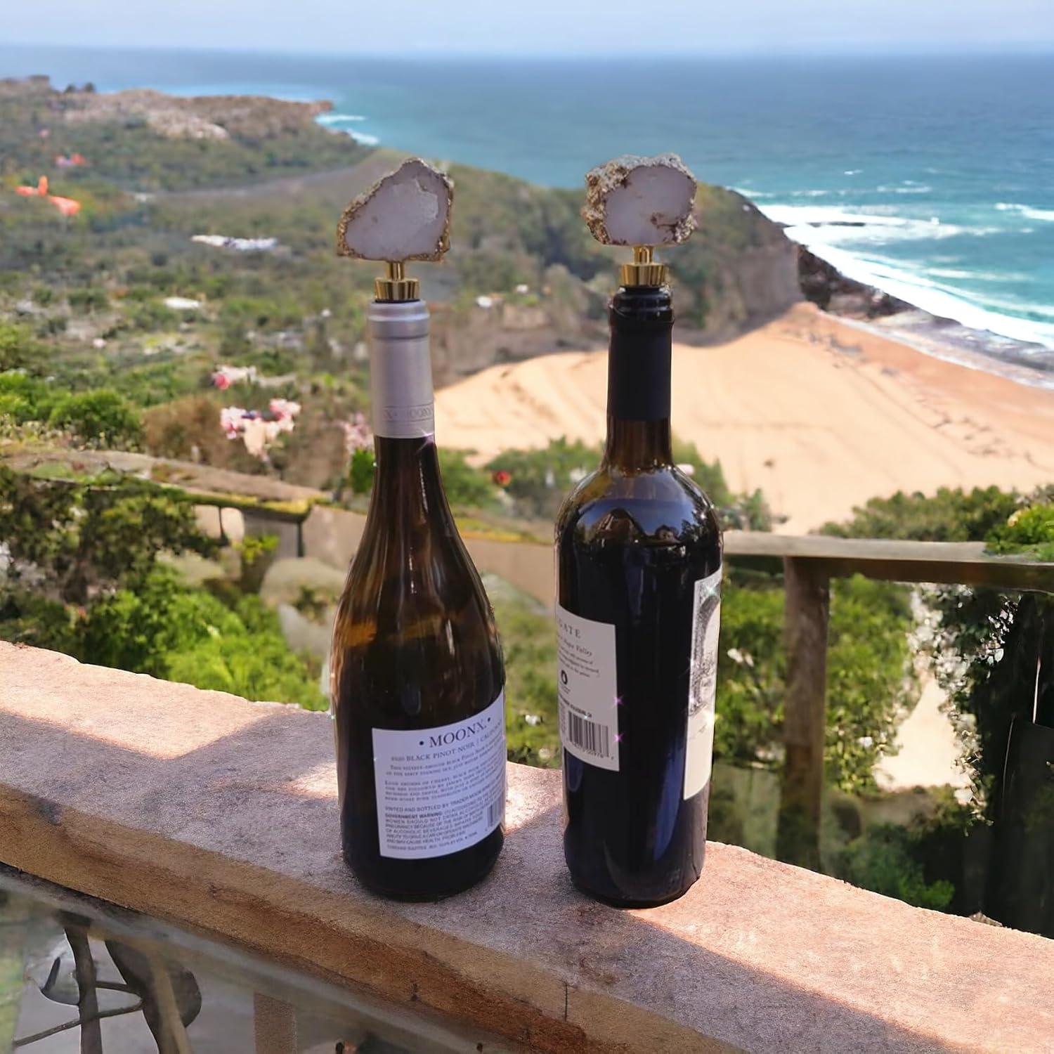 Set de 2 Tapones de Vino Sip & Shimmer con Geoda Dorada