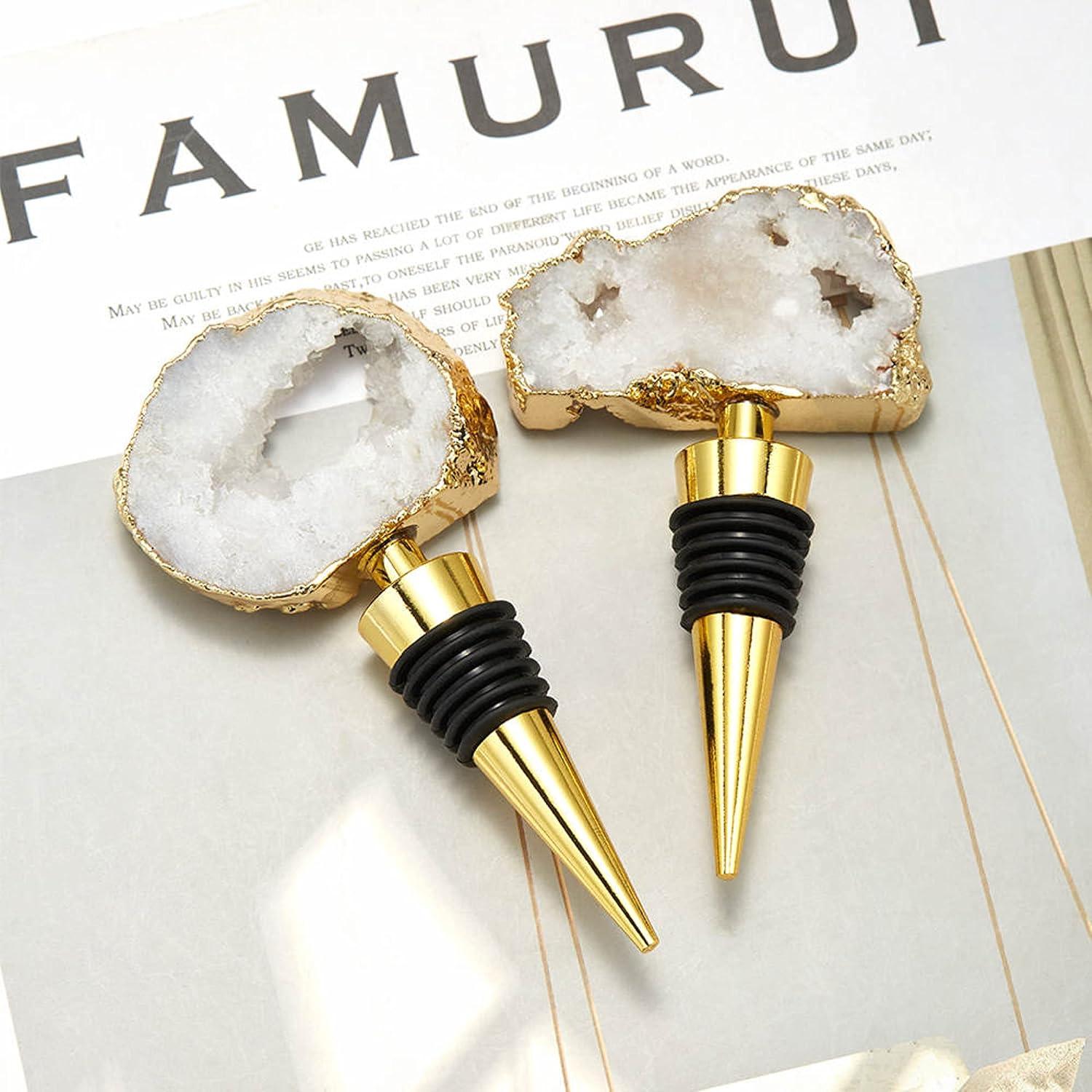 Set de 2 Tapones de Vino Sip & Shimmer con Geoda Dorada