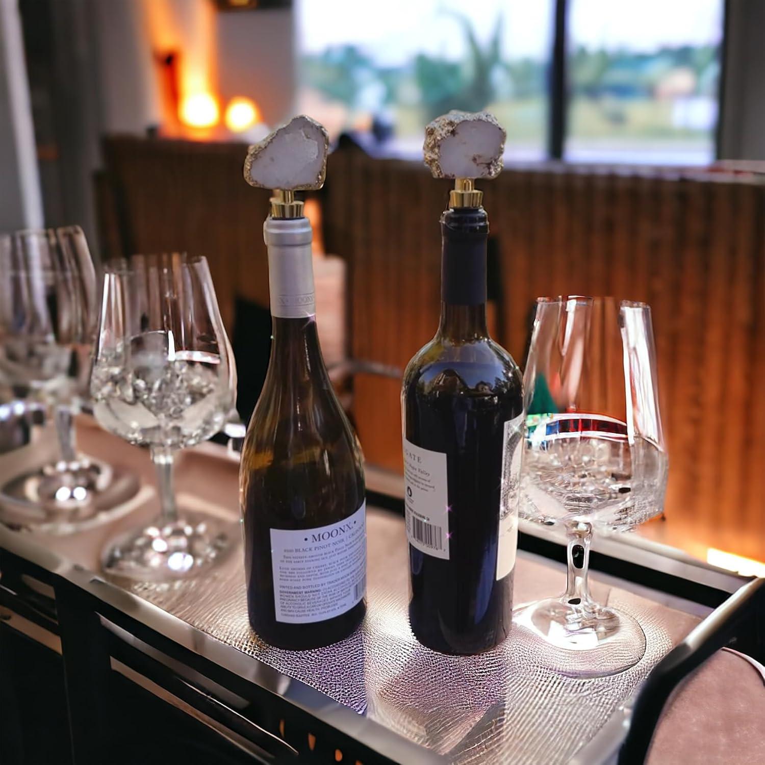 Set de 2 Tapones de Vino Sip & Shimmer con Geoda Dorada