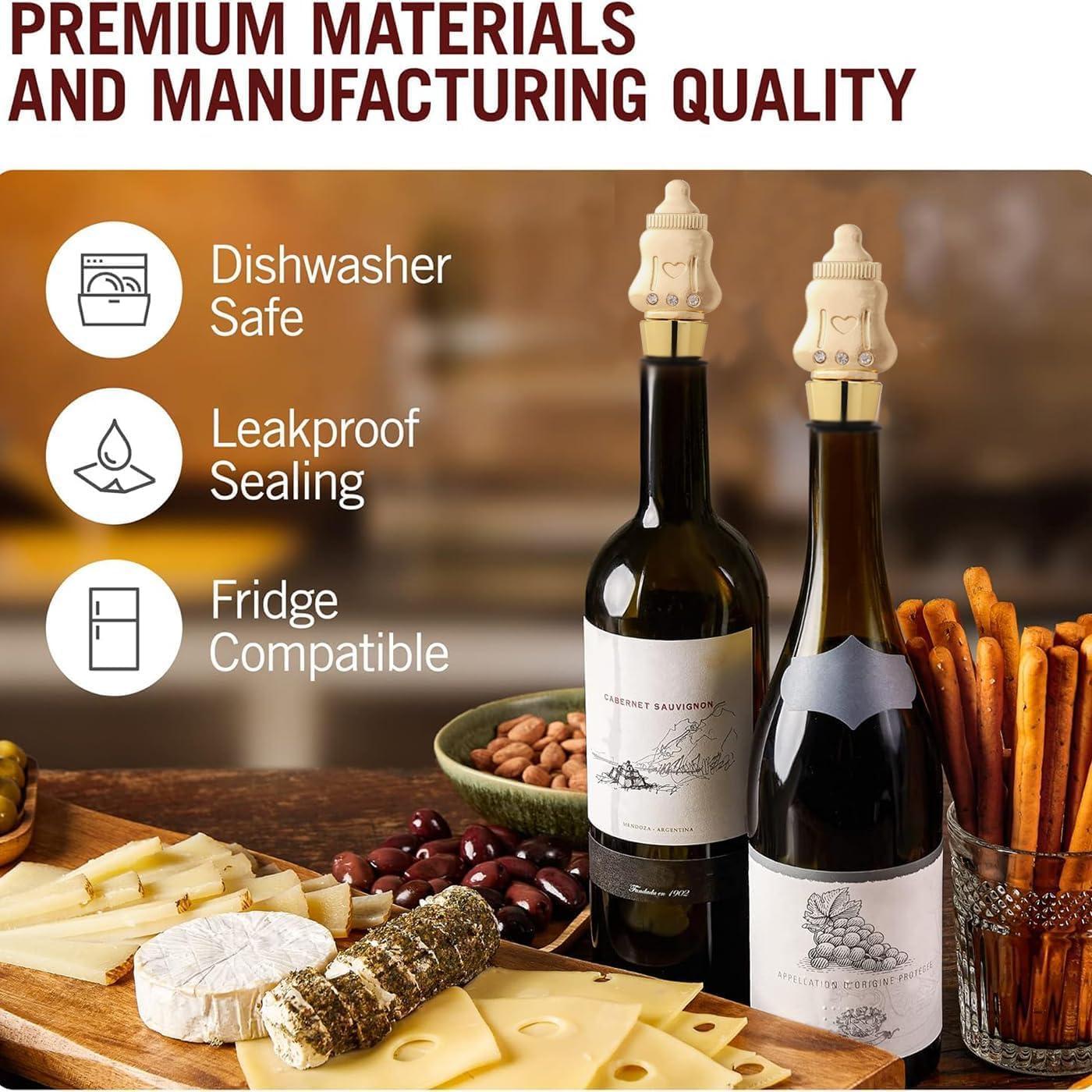 2 Tapones de Vino Dorados ONEPTY - Regalos Baby Shower