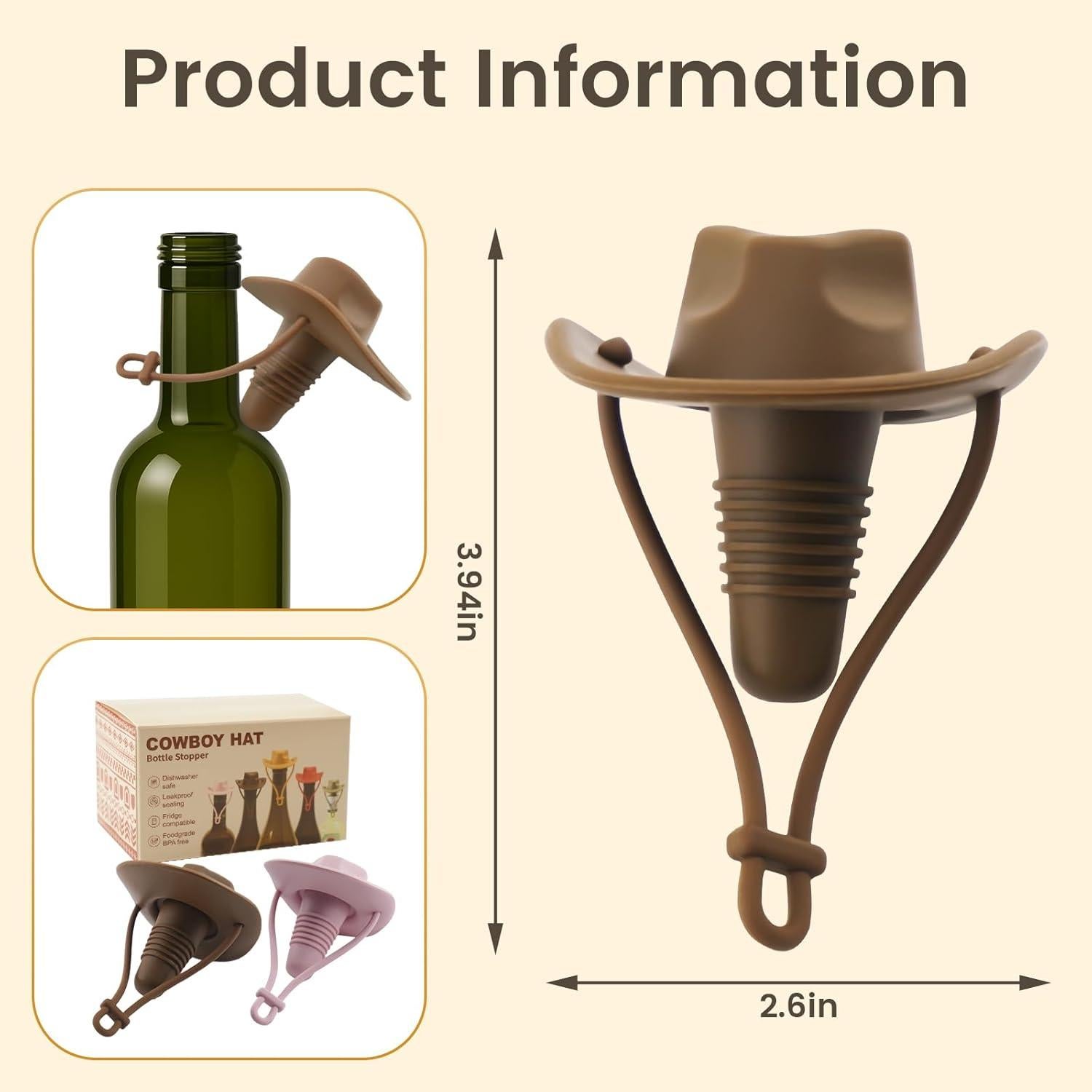 Set de 2 Tapones de Vino Silicona Sombrero Vaquero HGEKLIZV