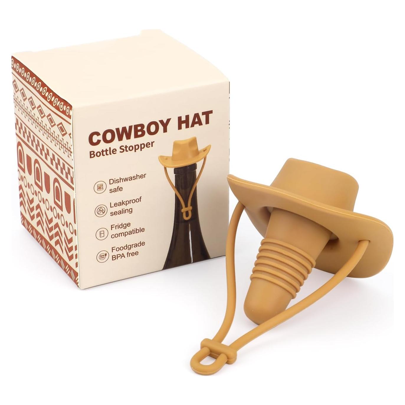 Tapón de Botella de Vino Sombrero Vaquero Silicona Marrón