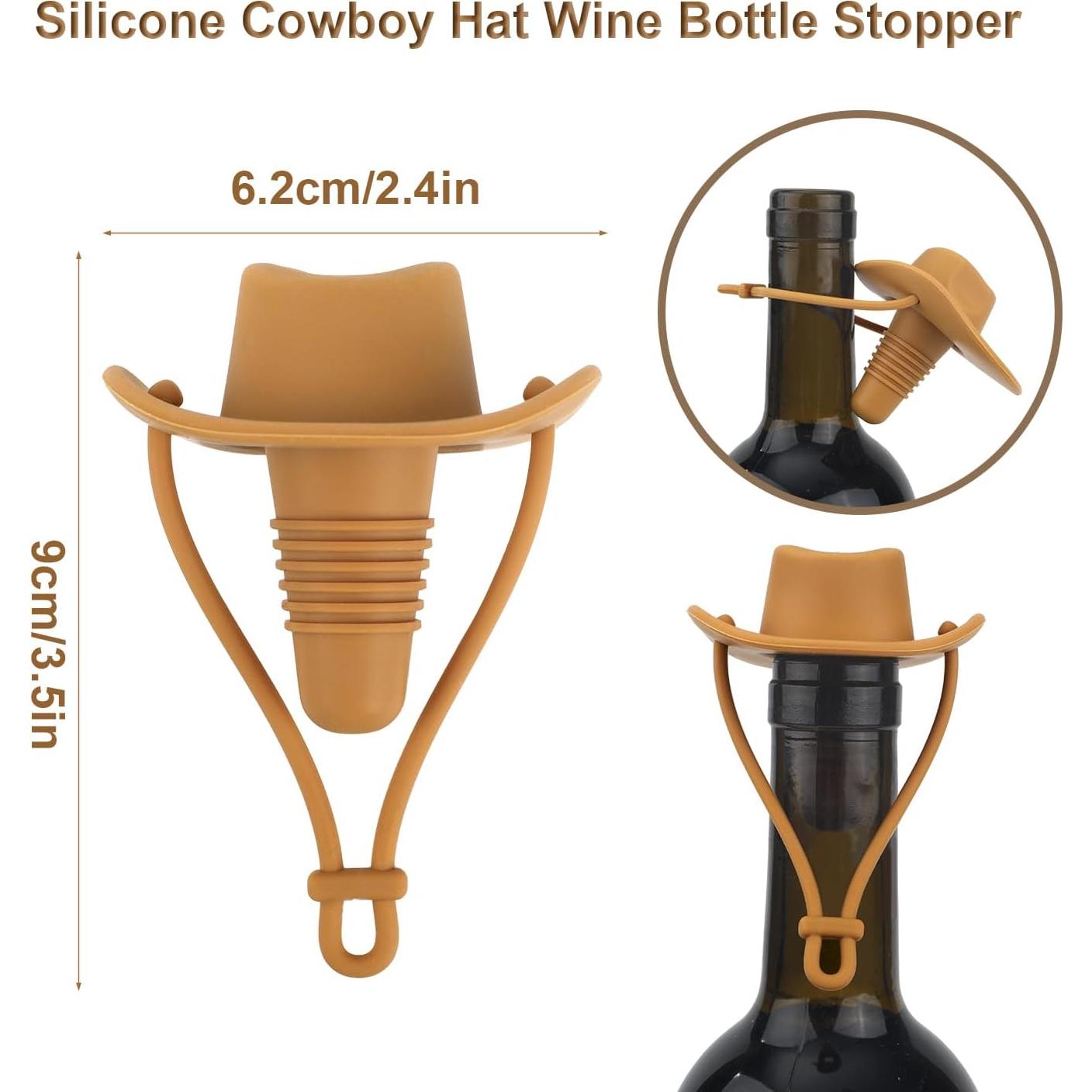 Tapón de Botella de Vino Sombrero Vaquero Silicona Marrón