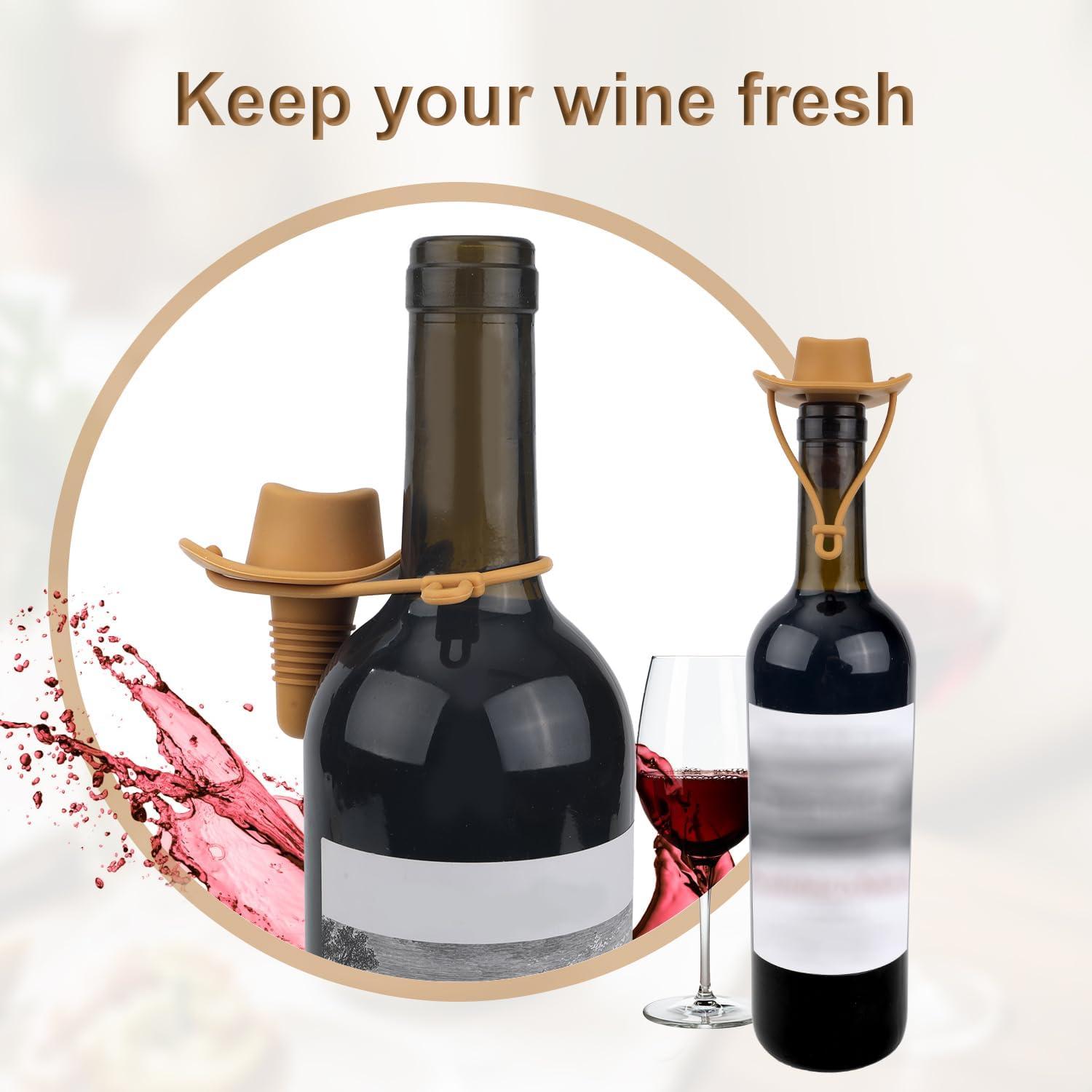 Tapón de Botella de Vino Sombrero Vaquero Silicona Marrón