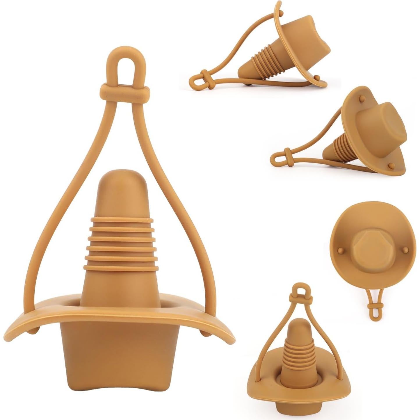 Tapón de Botella de Vino Sombrero Vaquero Silicona Marrón
