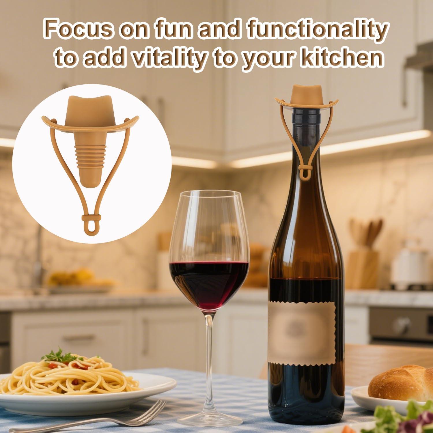 Tapón de Botella de Vino Sombrero Vaquero Silicona Marrón