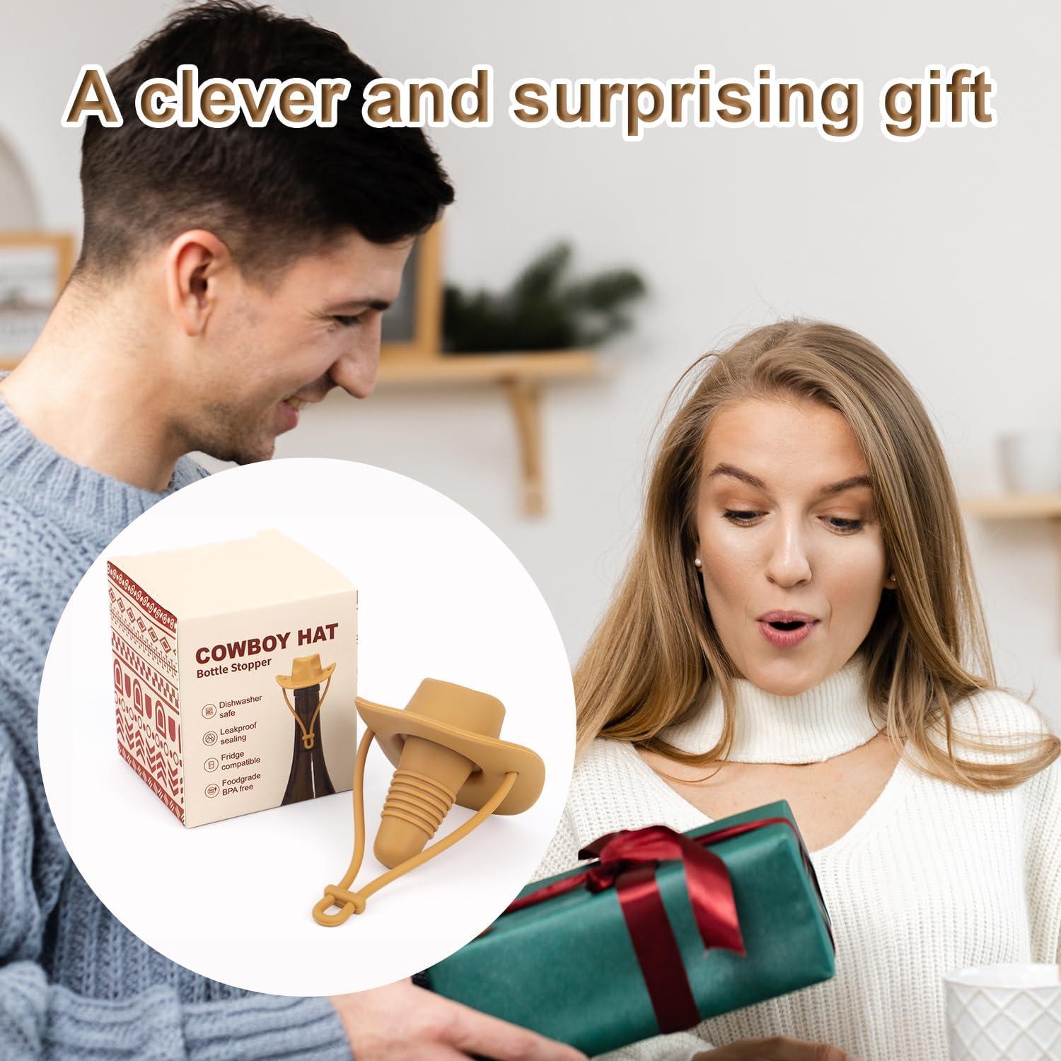 Tapón de Botella de Vino Sombrero Vaquero Silicona Marrón