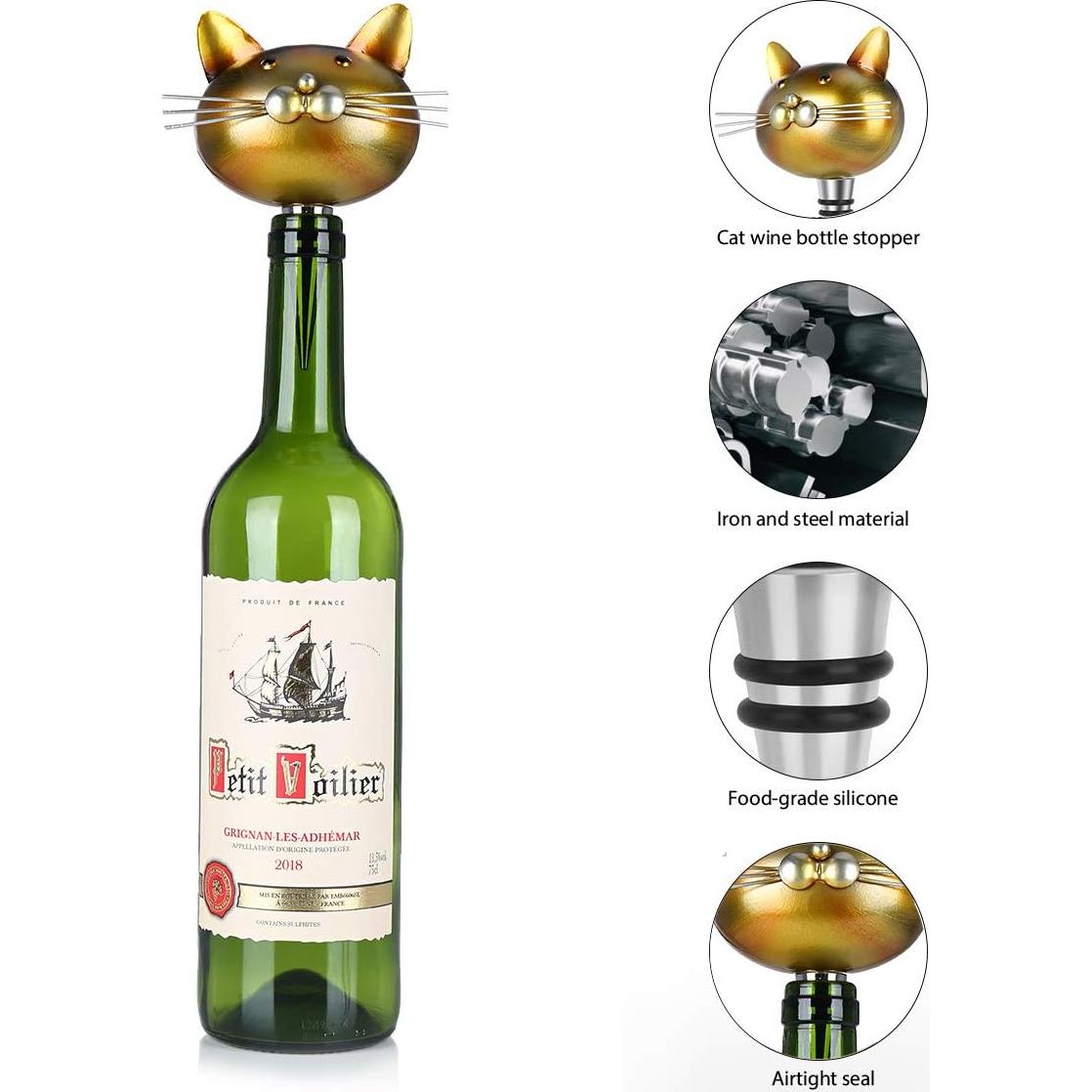 Tapón de Vino en Forma de Gato Tooarts - Decorativo y Hermético
