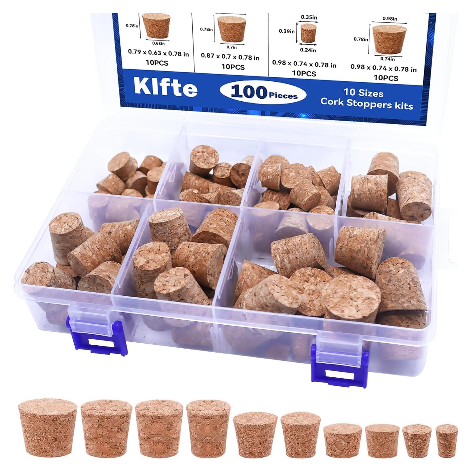 Paquete de 100 Tapones de Corcho Klfte Cónicos para Botellas