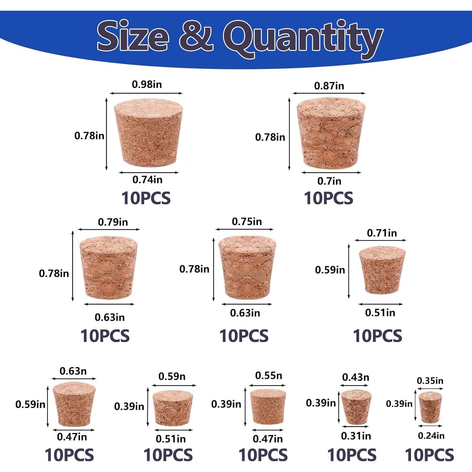 Paquete de 100 Tapones de Corcho Klfte Cónicos para Botellas