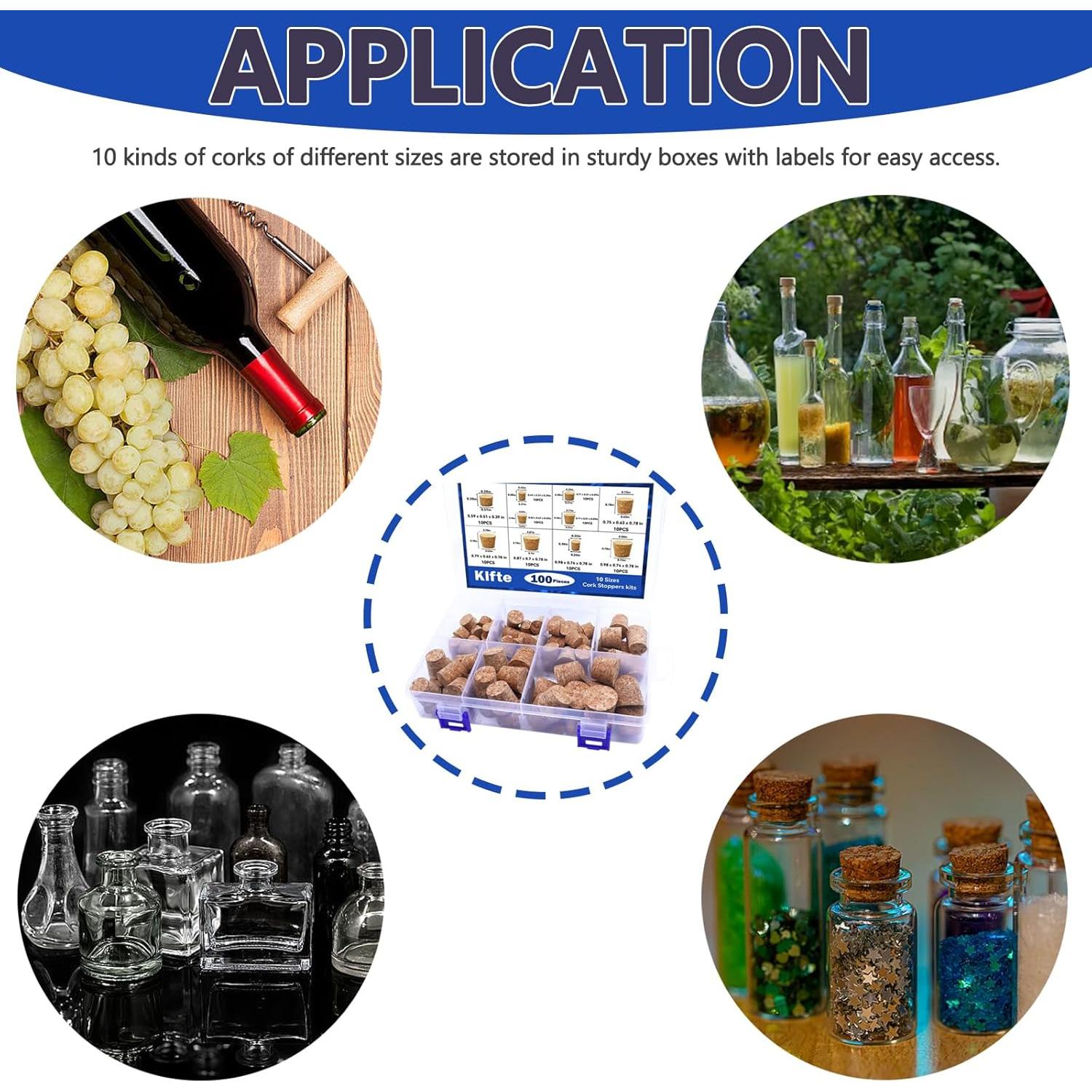 Paquete de 100 Tapones de Corcho Klfte Cónicos para Botellas