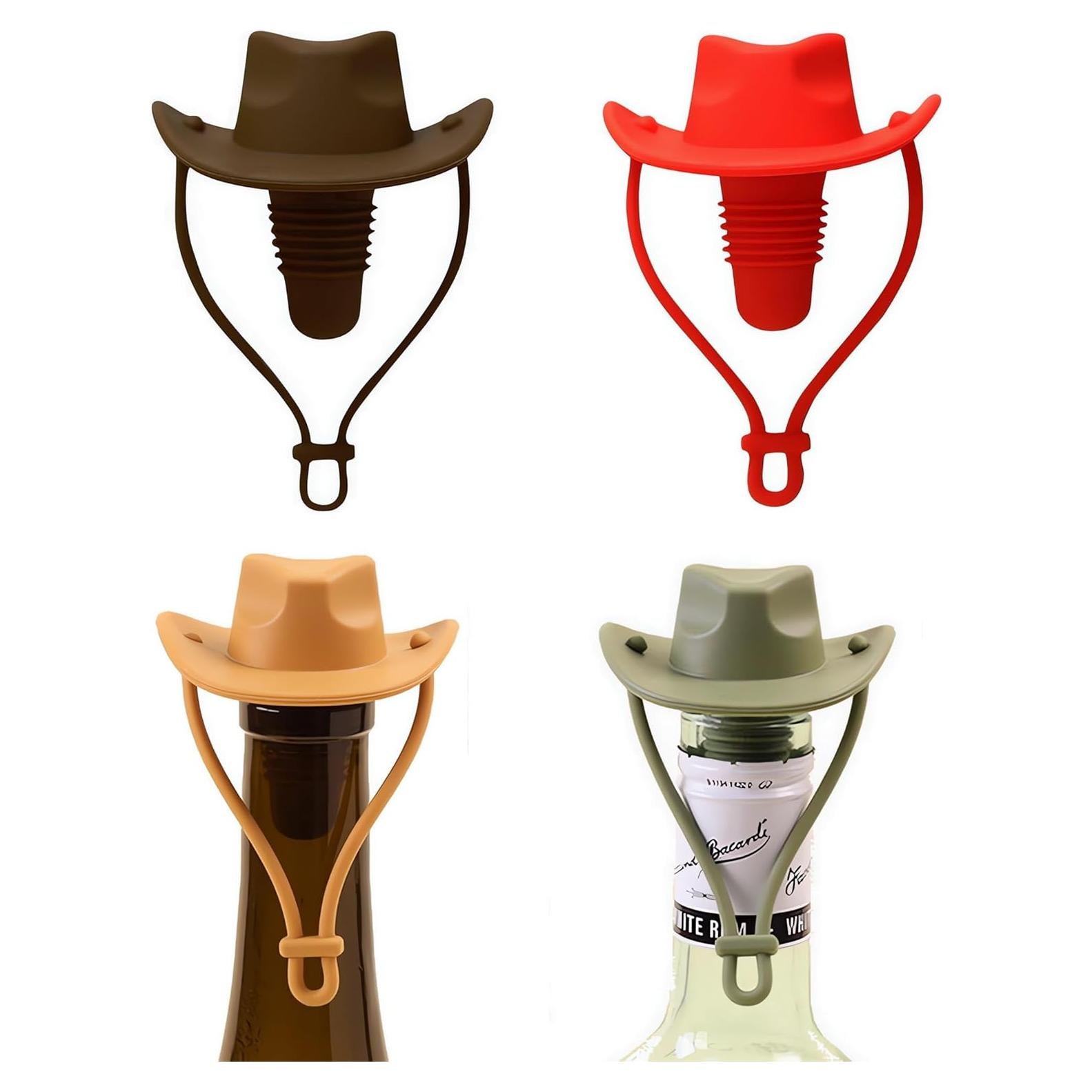 Juego de 4 Tapones de Vino Silicona ZenithCraft - Sombrero Vaquero