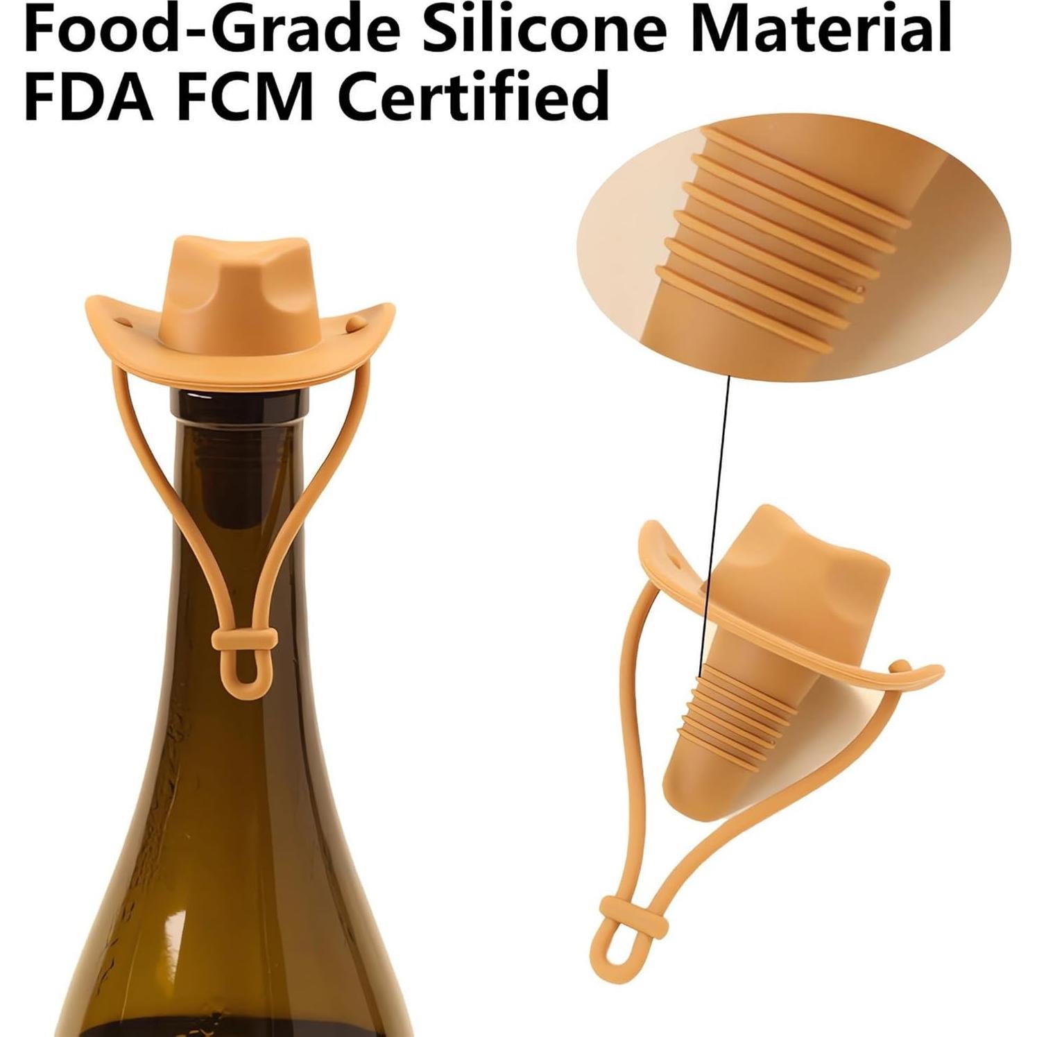 Juego de 4 Tapones de Vino Silicona ZenithCraft - Sombrero Vaquero