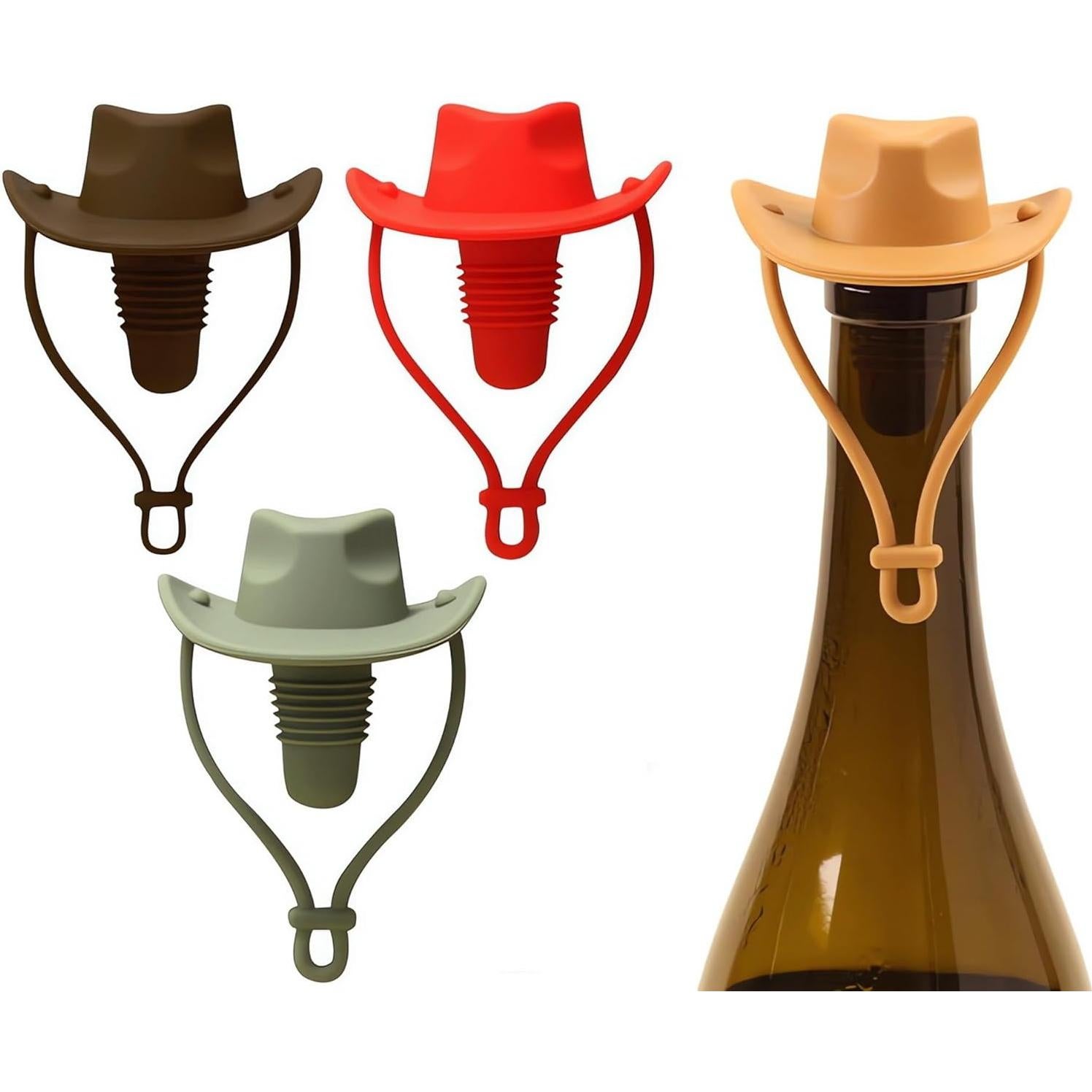 Juego de 4 Tapones de Vino Silicona ZenithCraft - Sombrero Vaquero