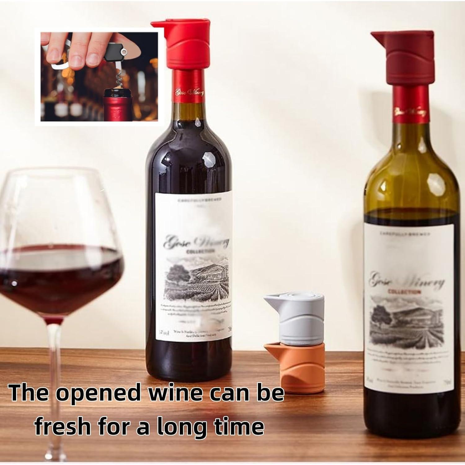 Tapón de Vino de Silicona Sulimy 3 en 1 Rojo Naranja Gris