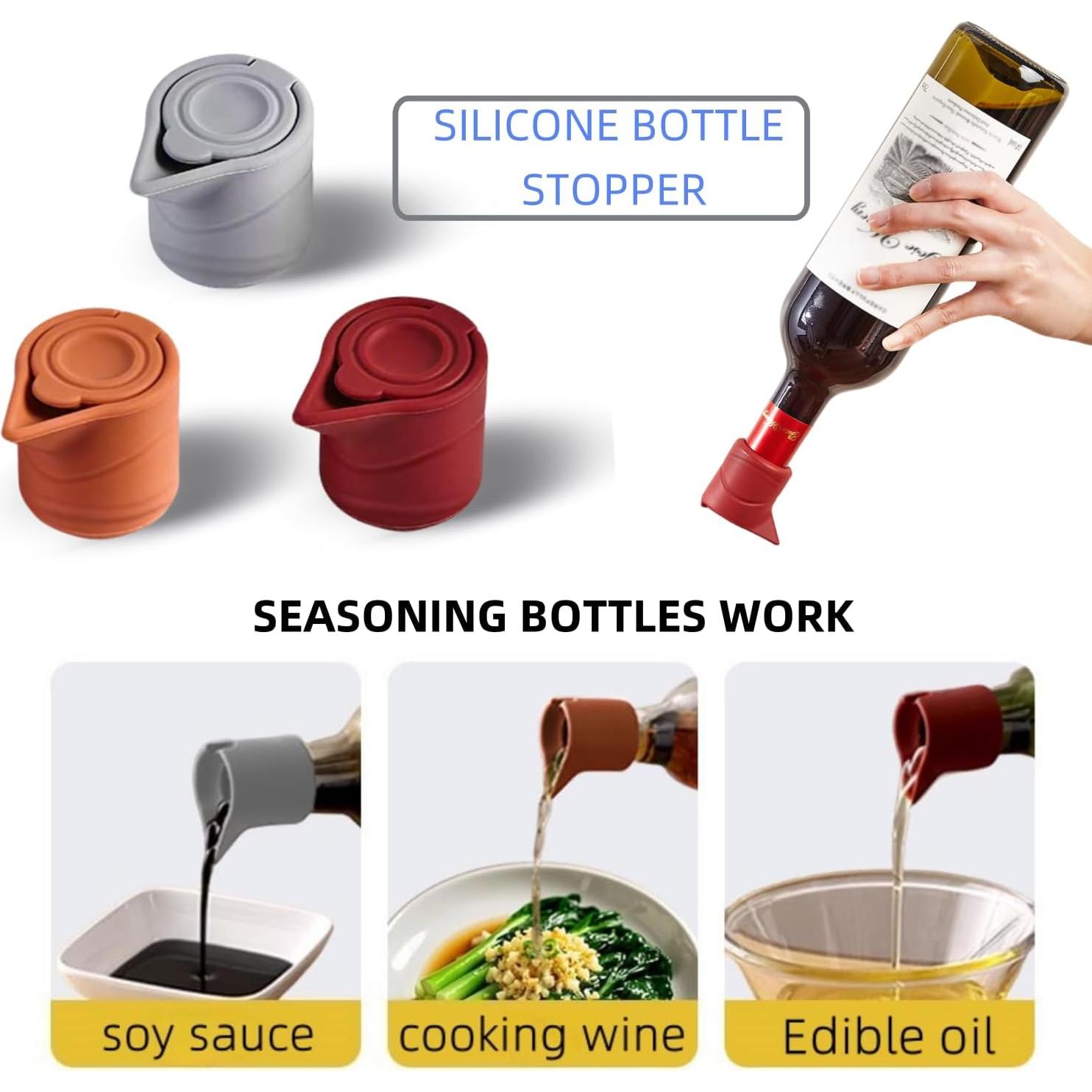 Tapón de Vino de Silicona Sulimy 3 en 1 Rojo Naranja Gris