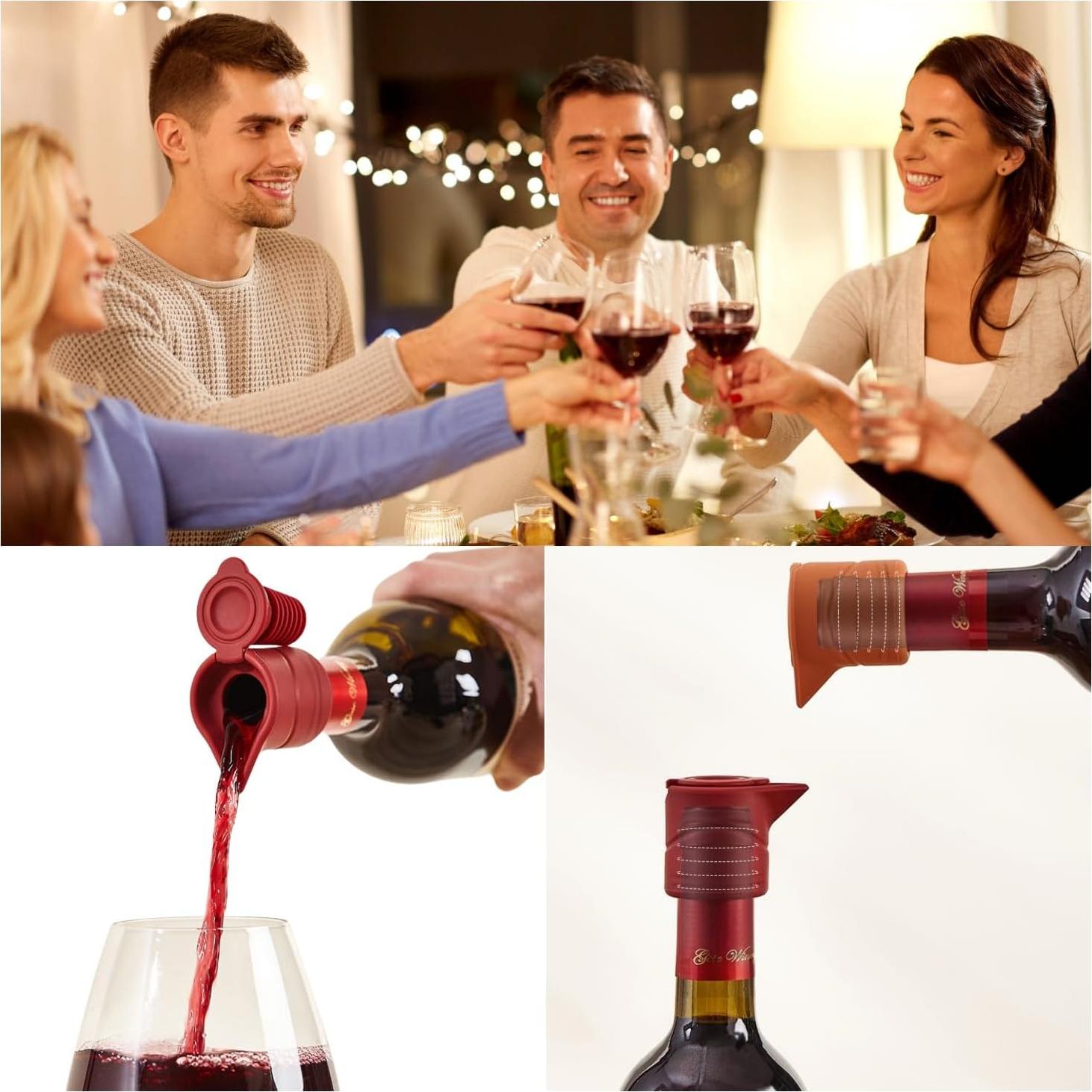 Tapón de Vino de Silicona Sulimy 3 en 1 Rojo Naranja Gris