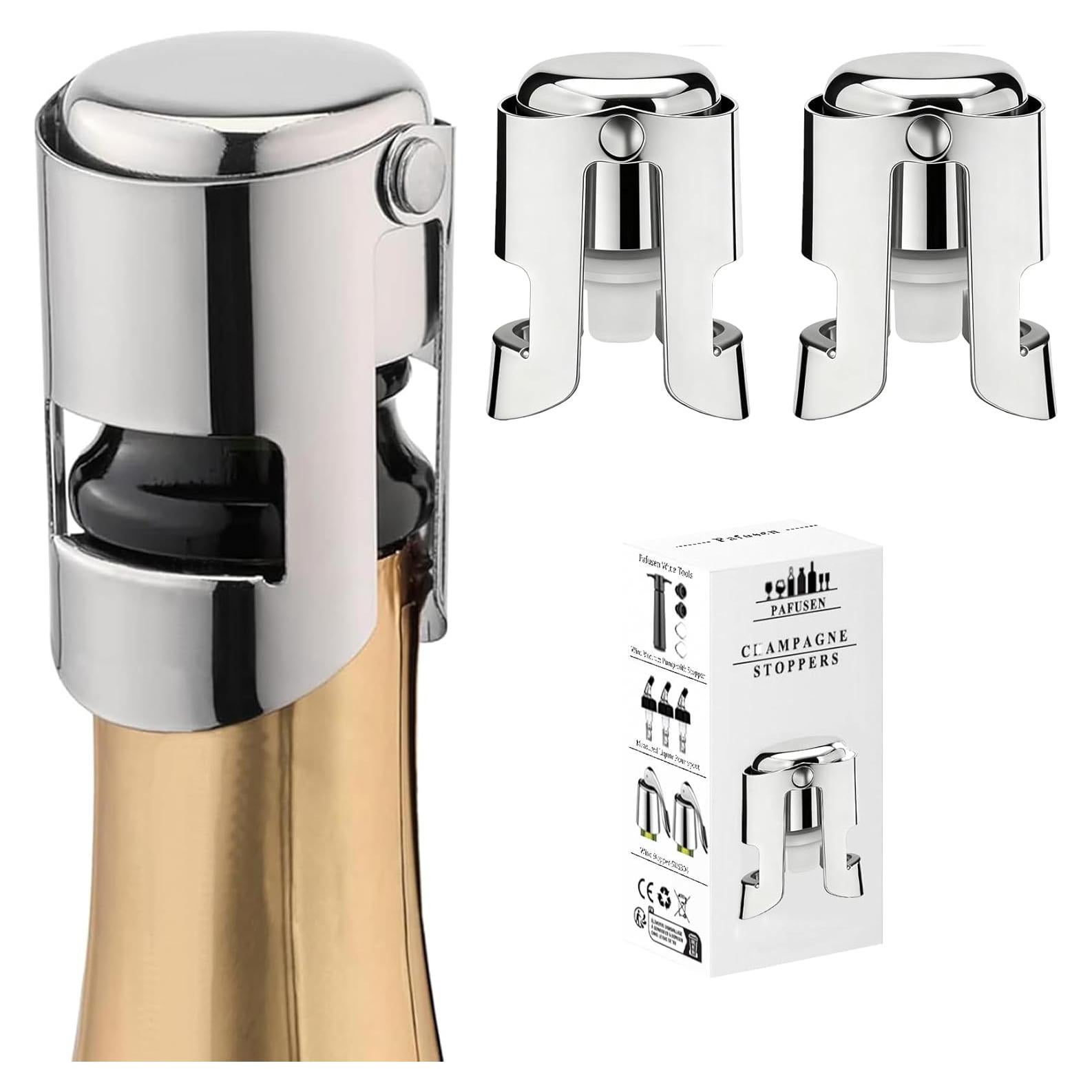 Tapones de Champagne Pafusen 2 Pack Acero Inoxidable Silicona