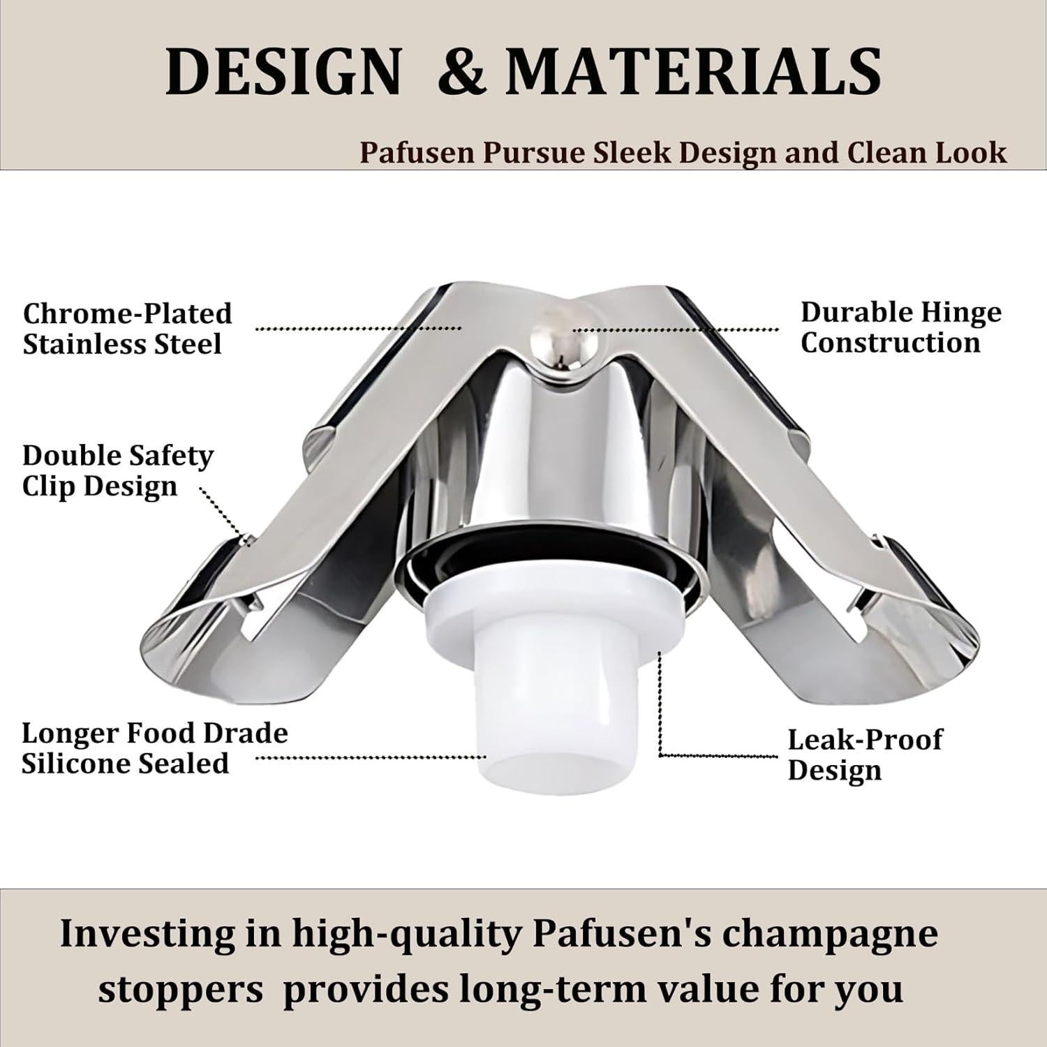 Tapones de Champagne Pafusen 2 Pack Acero Inoxidable Silicona