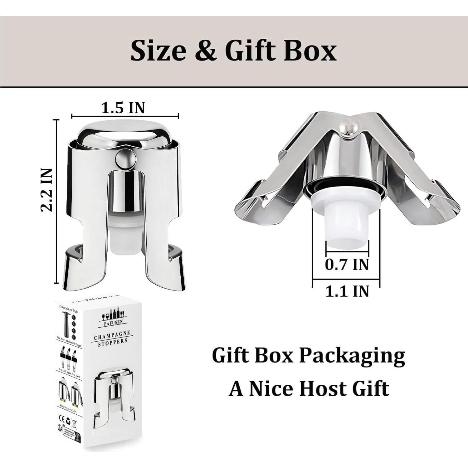 Tapones de Champagne Pafusen 2 Pack Acero Inoxidable Silicona