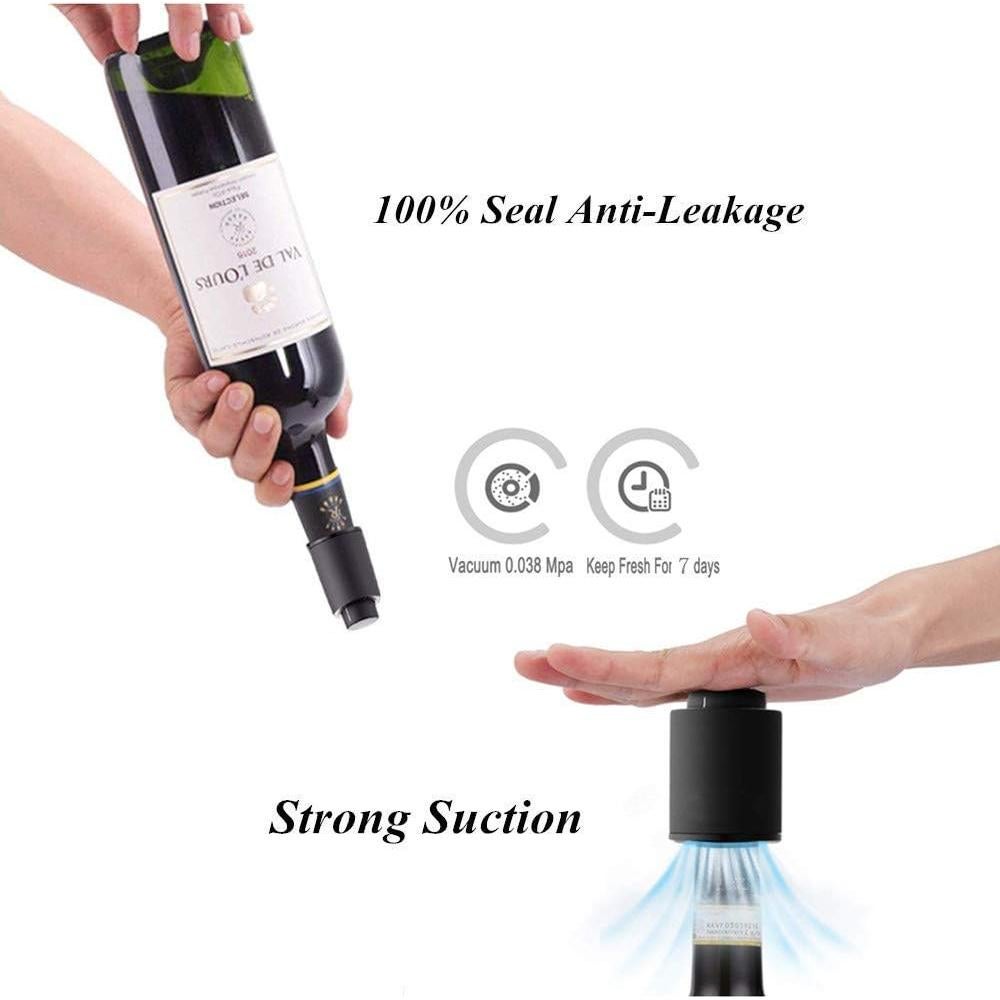Paquete de 2 Tapones de Vino al Vacío Z-oneMart - Conservador Negro