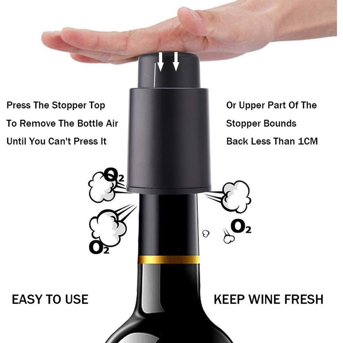 Paquete de 2 Tapones de Vino al Vacío Z-oneMart - Conservador Negro