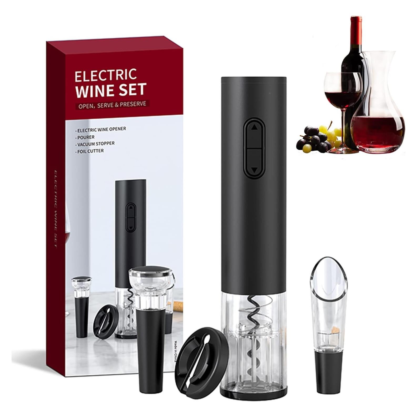 Juego de Abridor de Vino Eléctrico 4 en 1 Rikuy - Negro