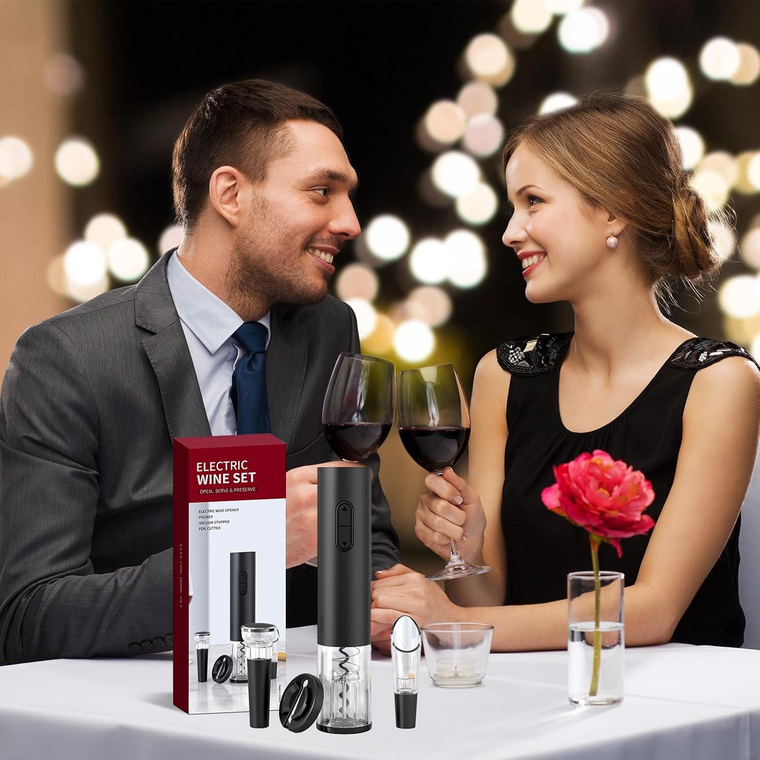Juego de Abridor de Vino Eléctrico 4 en 1 Rikuy - Negro