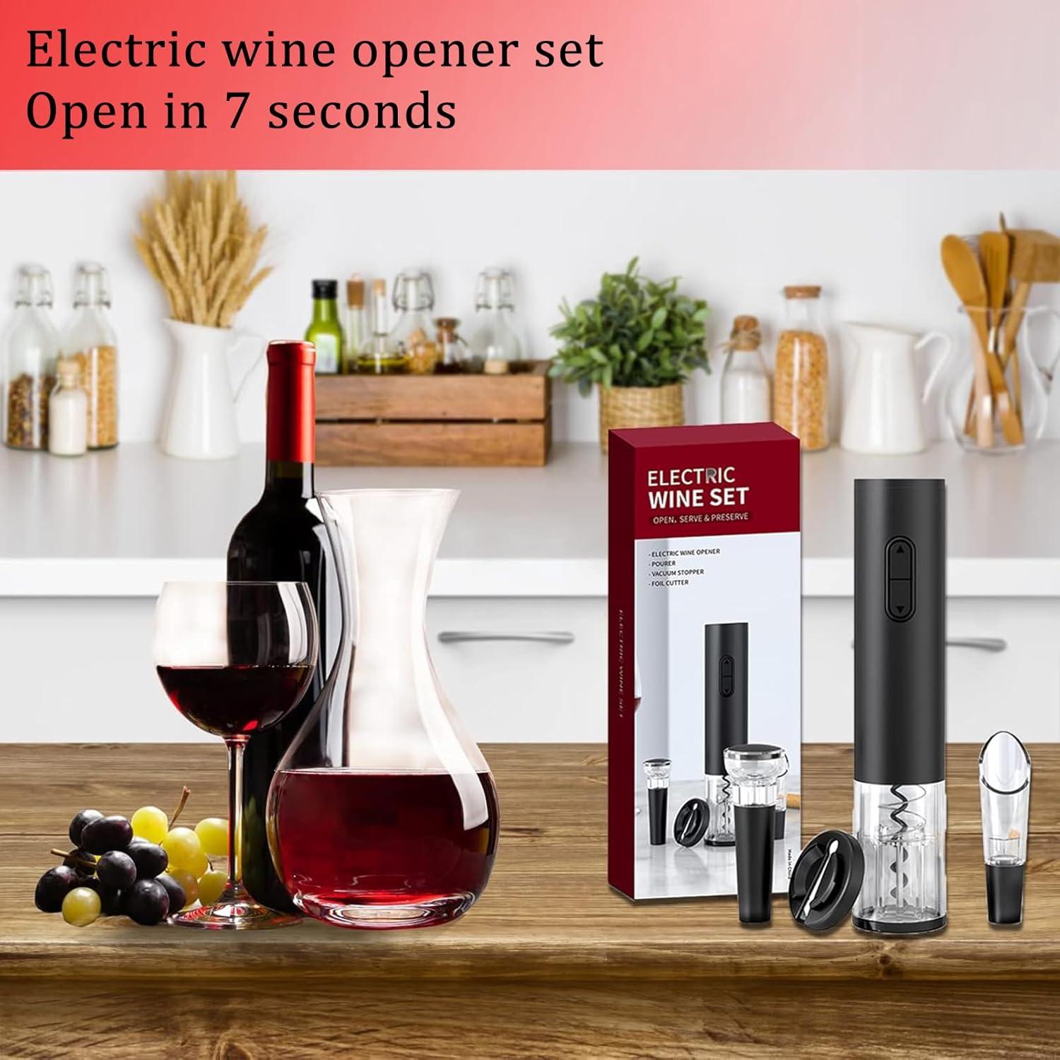 Juego de Abridor de Vino Eléctrico 4 en 1 Rikuy - Negro