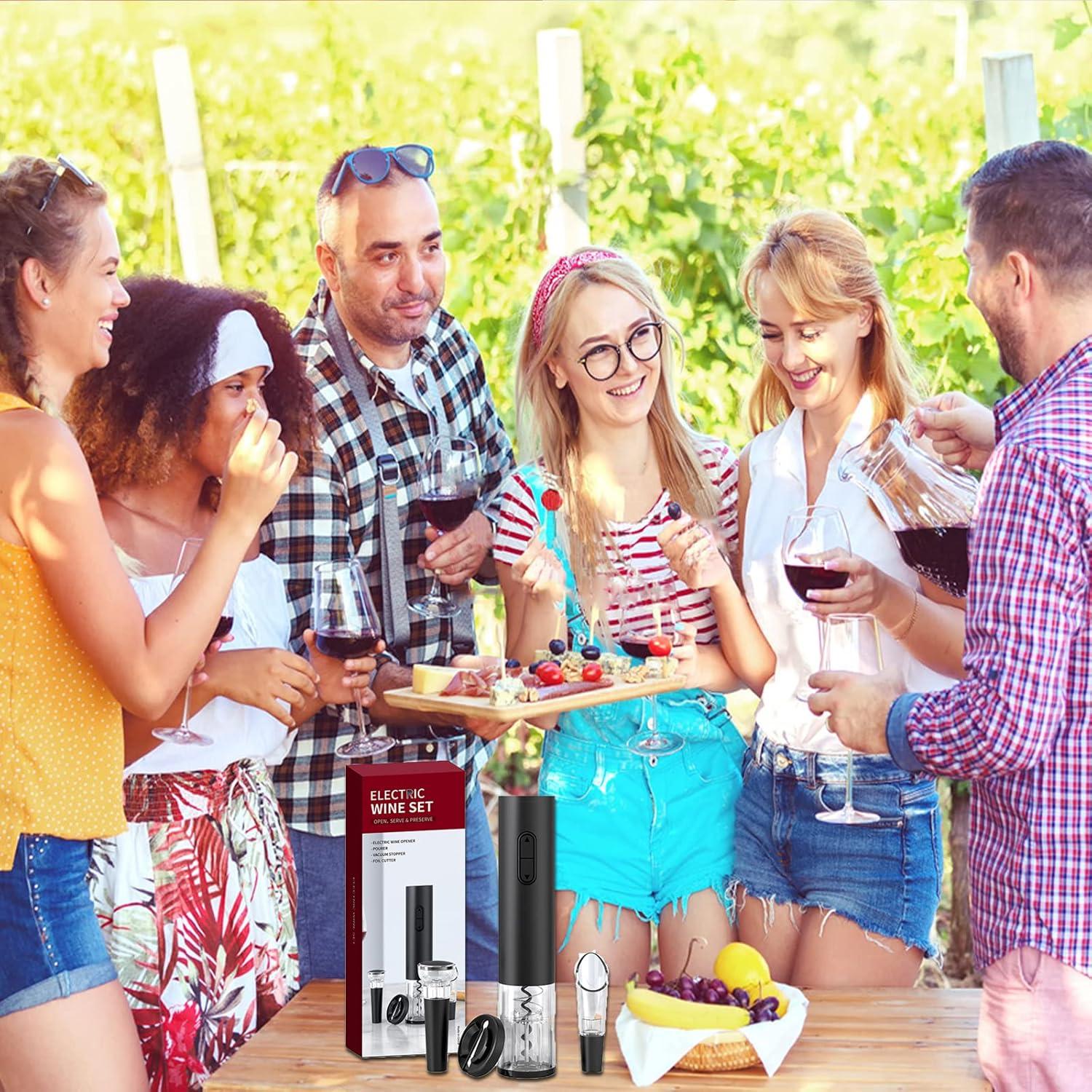 Juego de Abridor de Vino Eléctrico 4 en 1 Rikuy - Negro