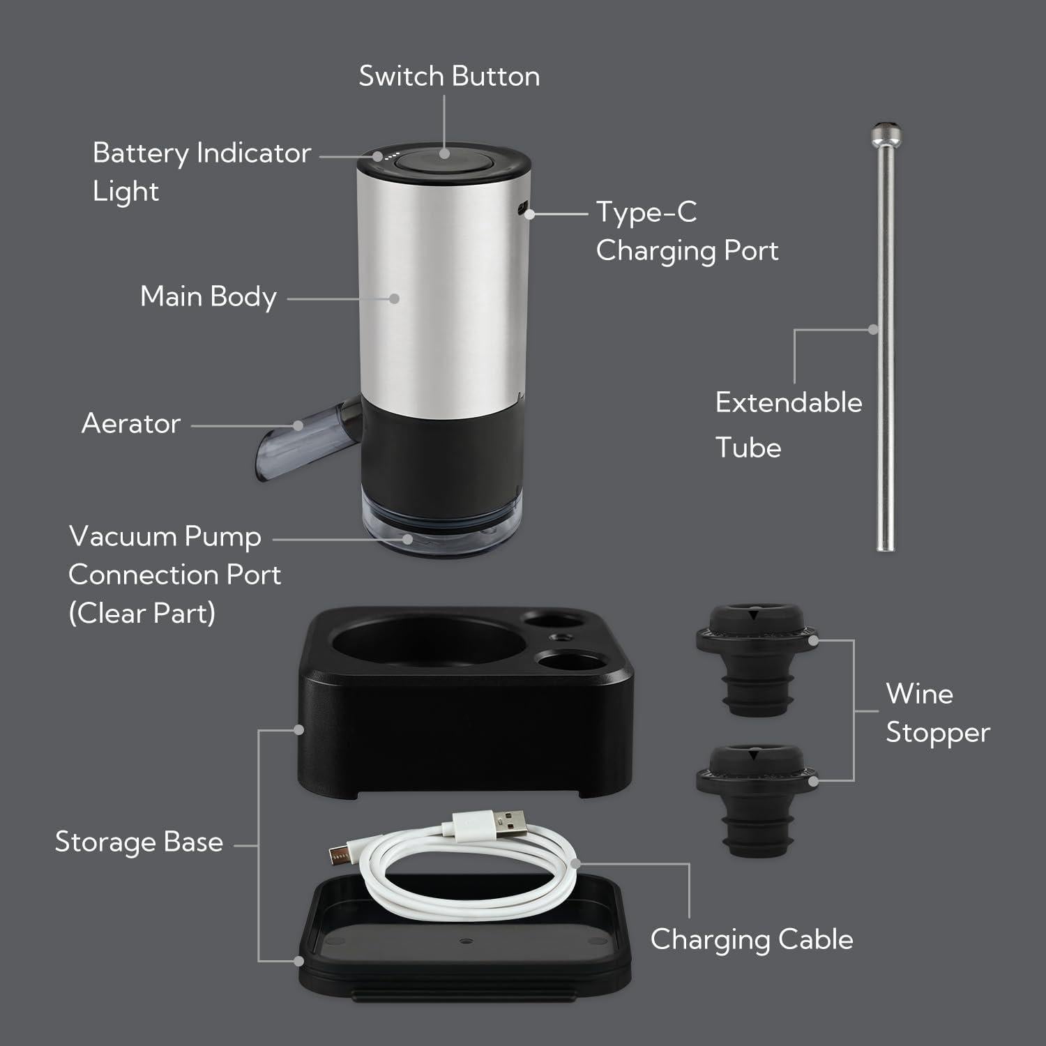 Aerador de Vino Eléctrico KITCHENDAO con Bomba de Conservación