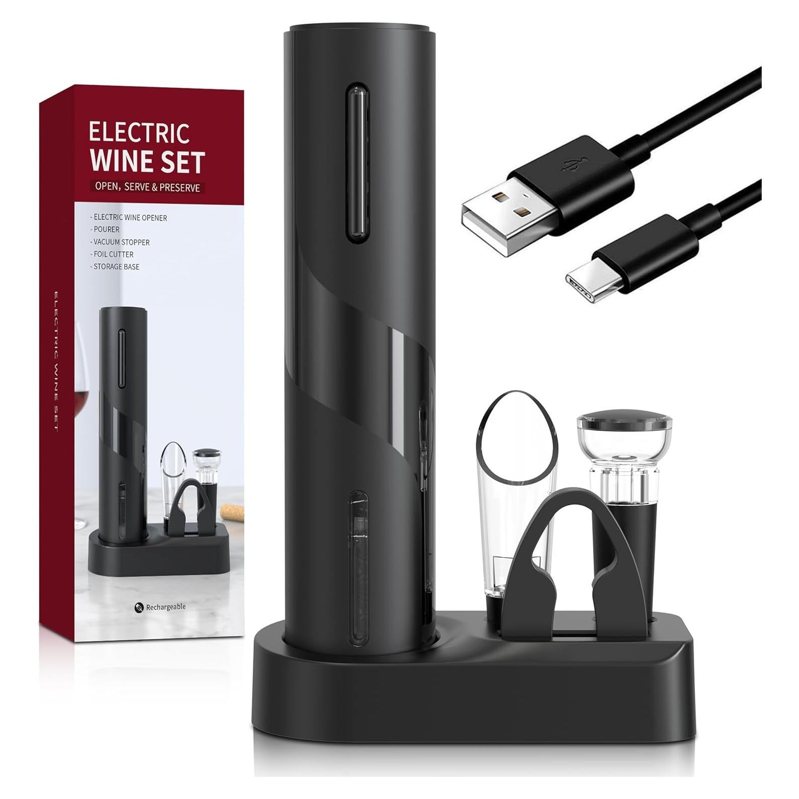 Abrebotellas Eléctrico 5-en-1 Liuzouwin con Base Recargable