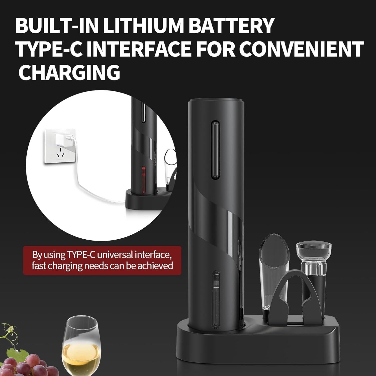 Abrebotellas Eléctrico 5-en-1 Liuzouwin con Base Recargable