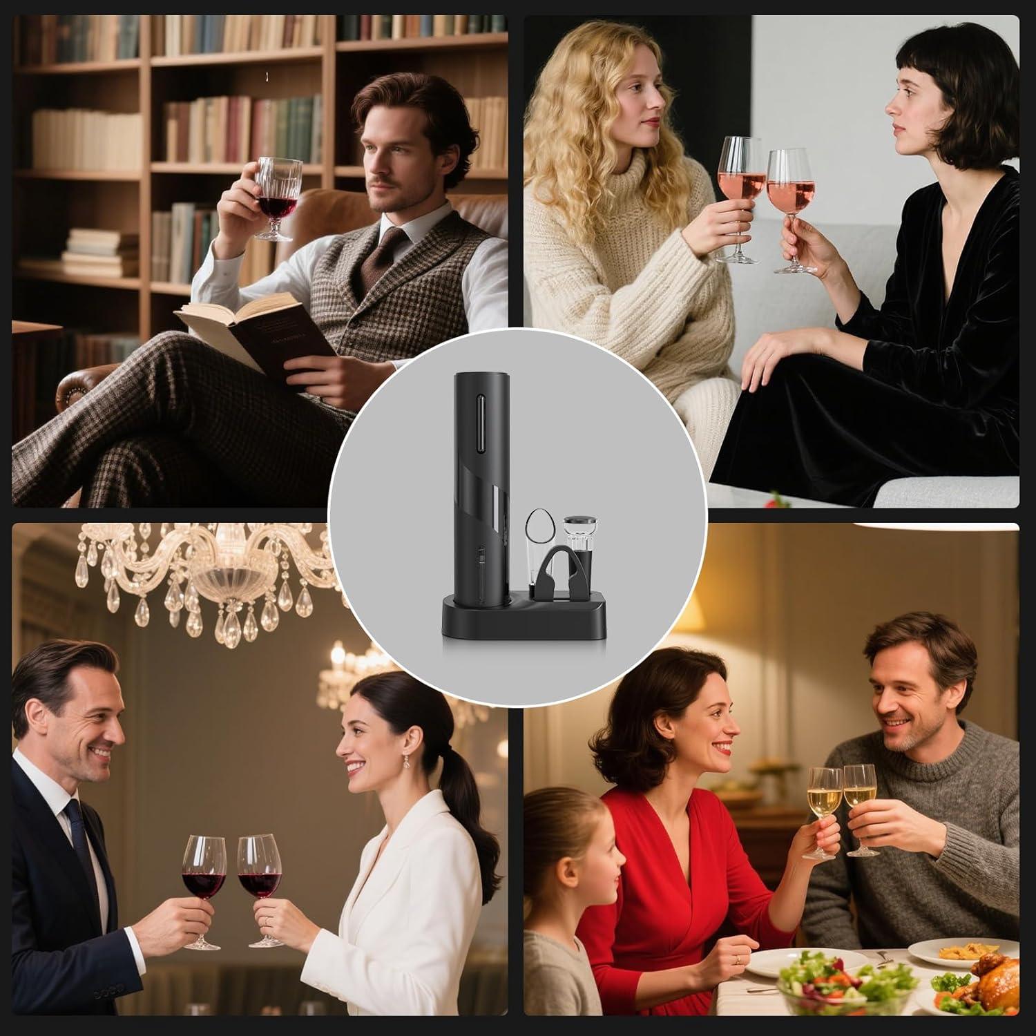 Abrebotellas Eléctrico 5-en-1 Liuzouwin con Base Recargable