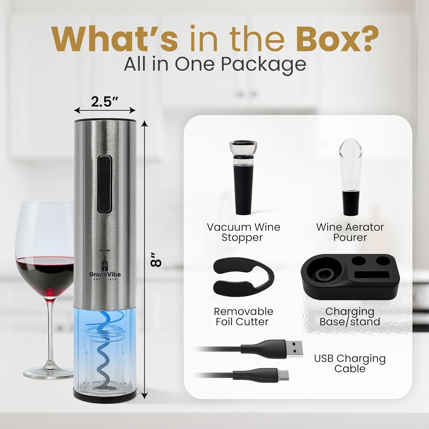 Abridor de Vino Eléctrico Genérico 5 en 1 Recargable