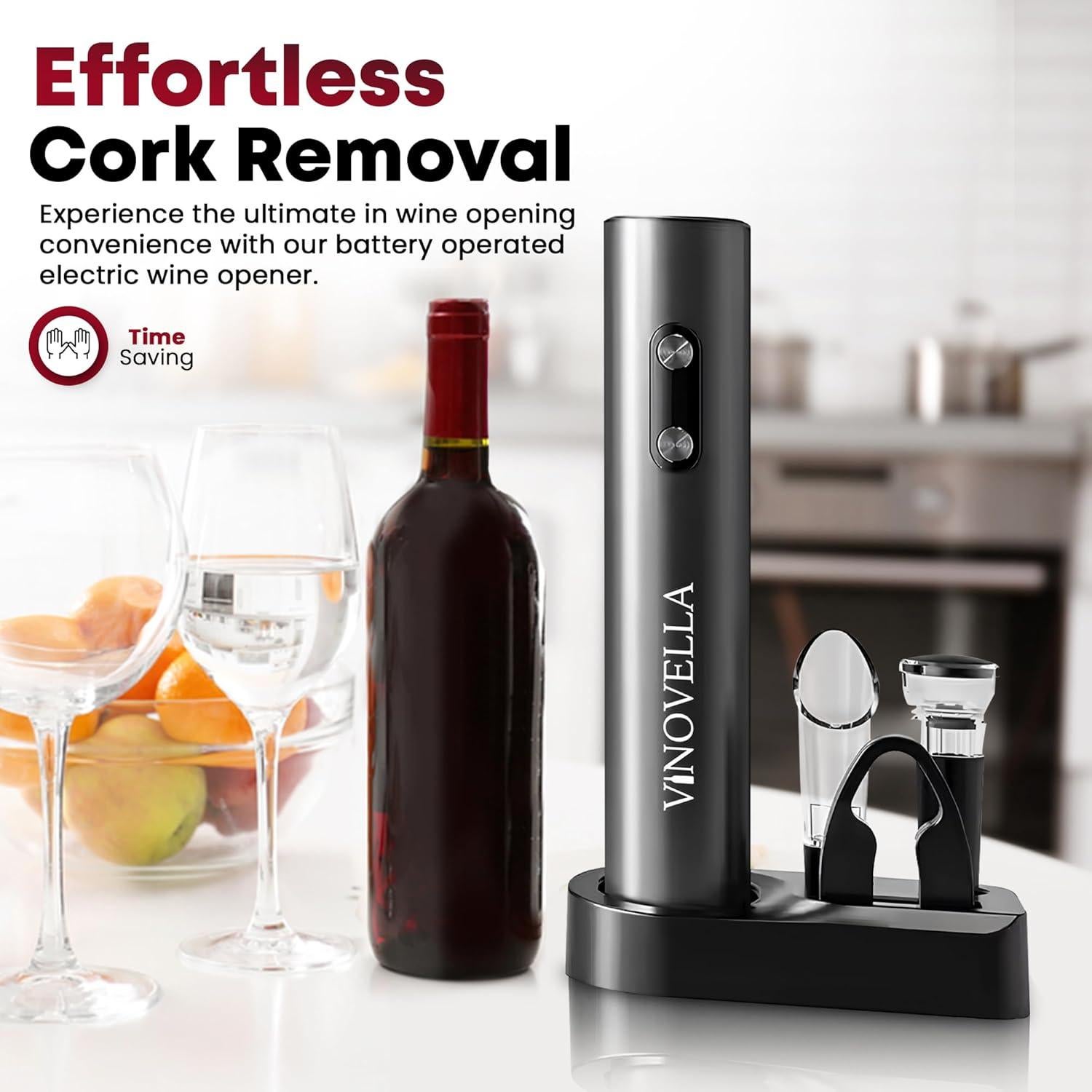 Sacacorchos Eléctrico Vinovella 4 en 1 con Cortador y Base