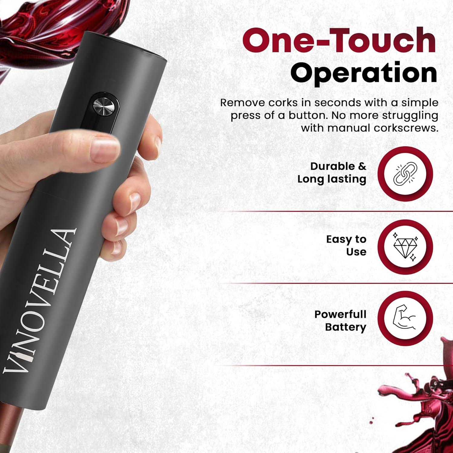 Sacacorchos Eléctrico Vinovella 4 en 1 con Cortador y Base