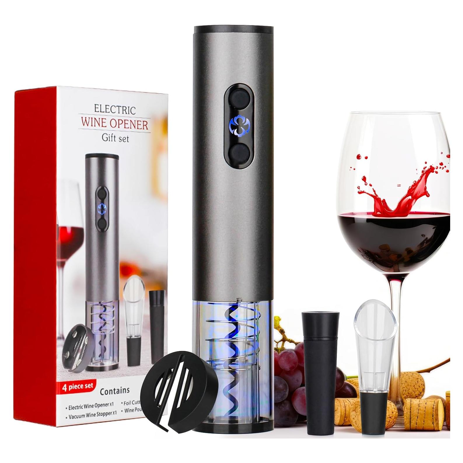 Abridor de Vino Eléctrico BSWMHG Recargable 4 en 1 Plata