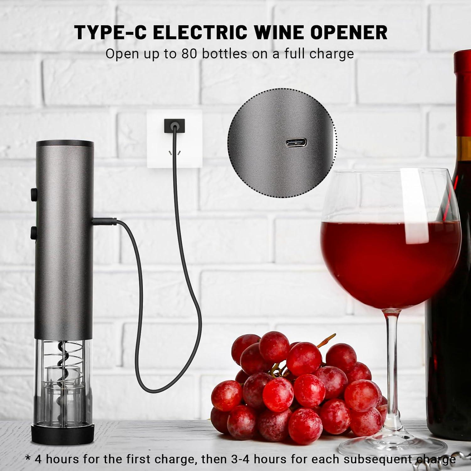 Abridor de Vino Eléctrico BSWMHG Recargable 4 en 1 Plata
